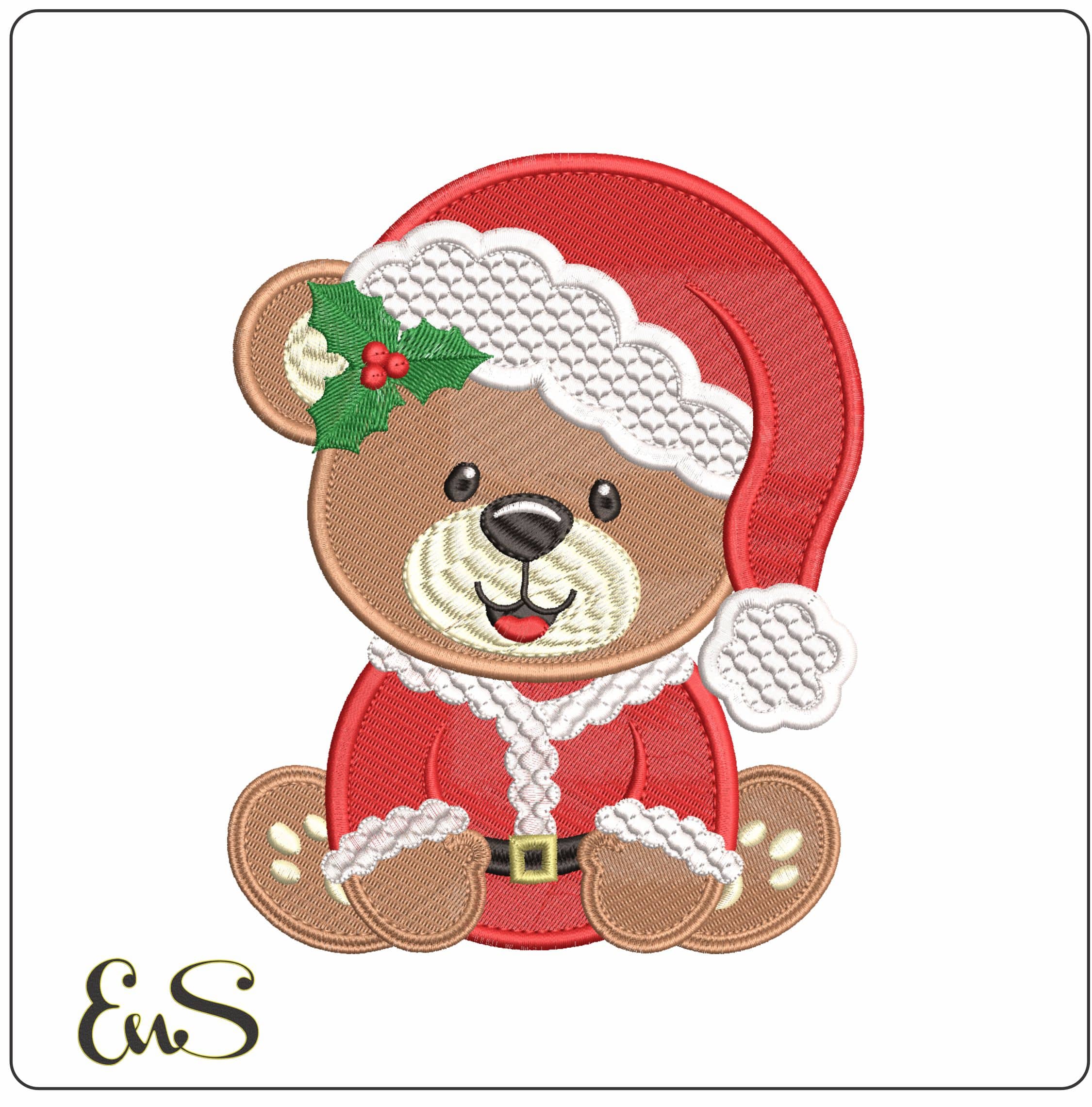 Cute Christmas Teddy Bear Sitting- Elegant embroidery design file - instant download