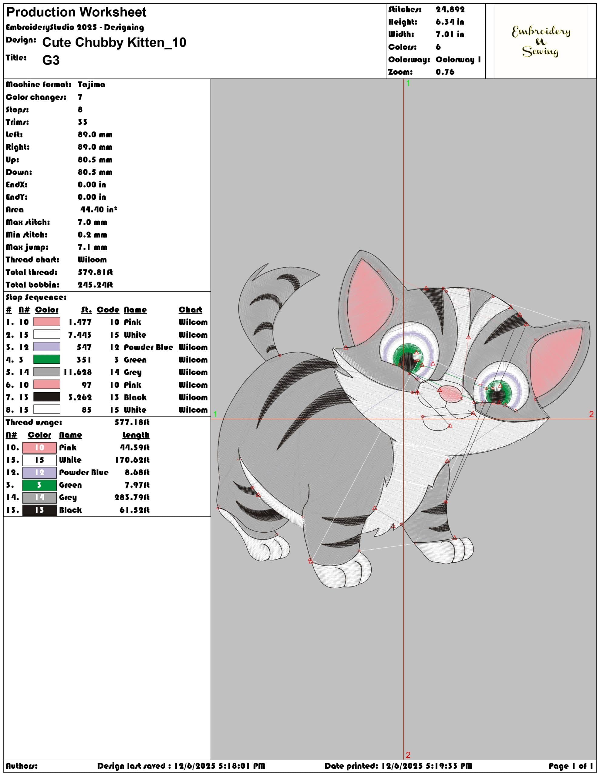 Cute Chubby Kitten- Elegant embroidery design file - instant download — view 3