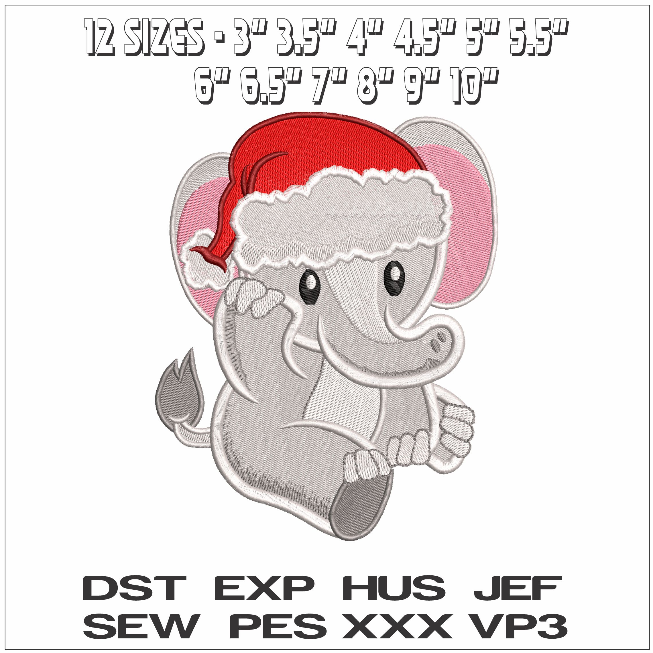 Cute Elephant with Santa Hat- Elegant embroidery design file - instant download — view 2