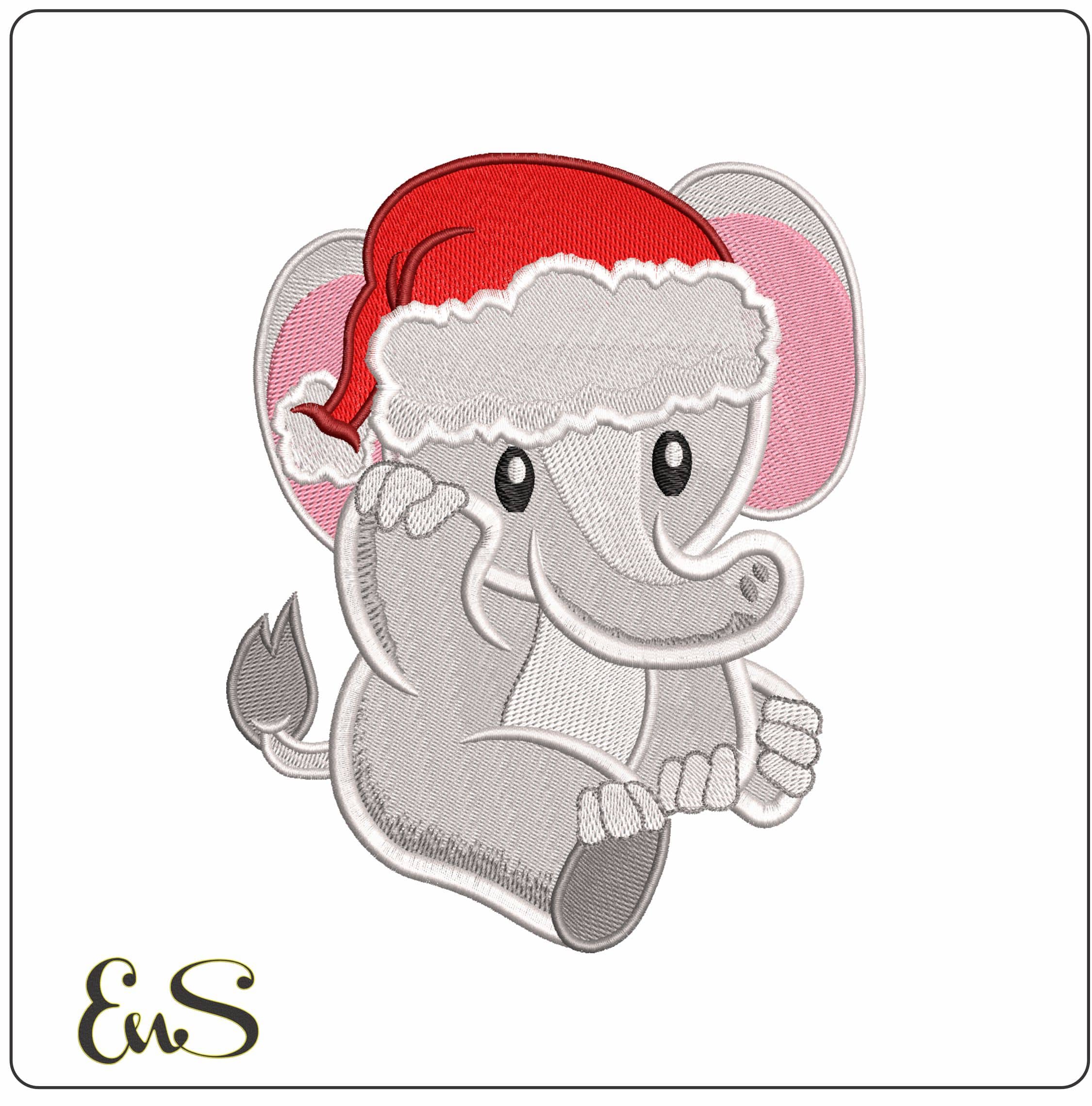 Cute Elephant with Santa Hat- Elegant embroidery design file - instant download