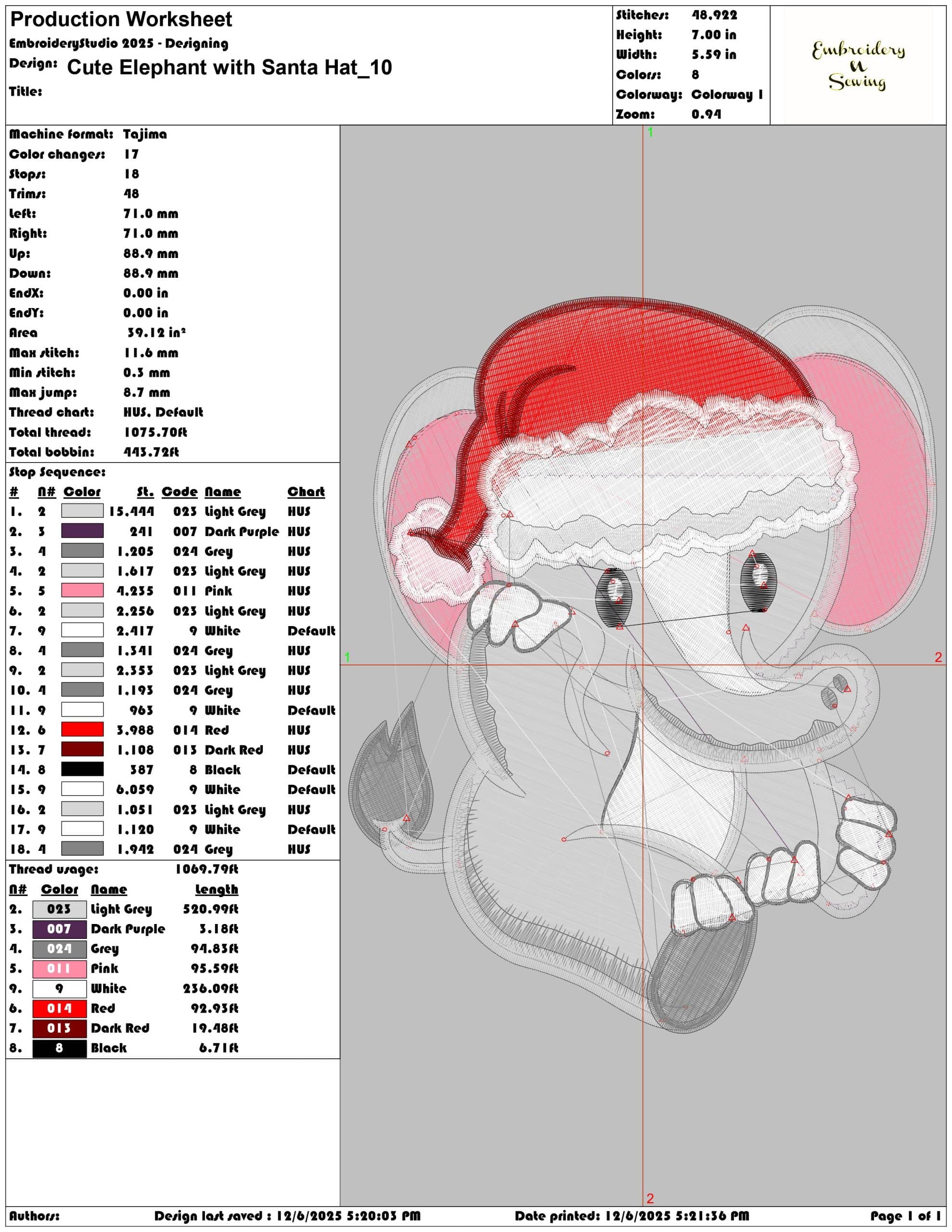 Cute Elephant with Santa Hat- Elegant embroidery design file - instant download — view 3