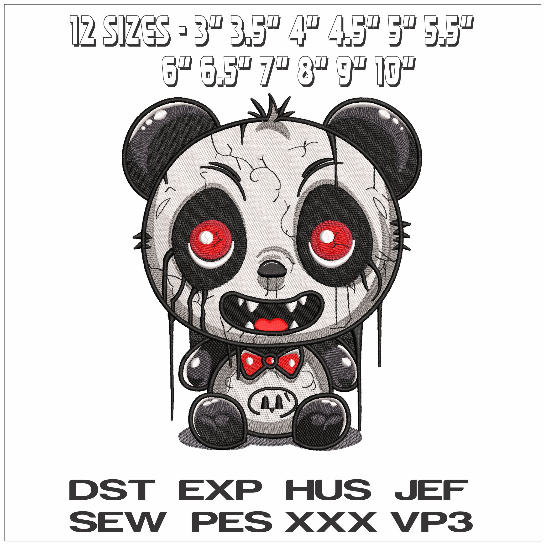 Cute Kawaii Spooky Halloween Panda- Elegant embroidery design file - instant download — view 2
