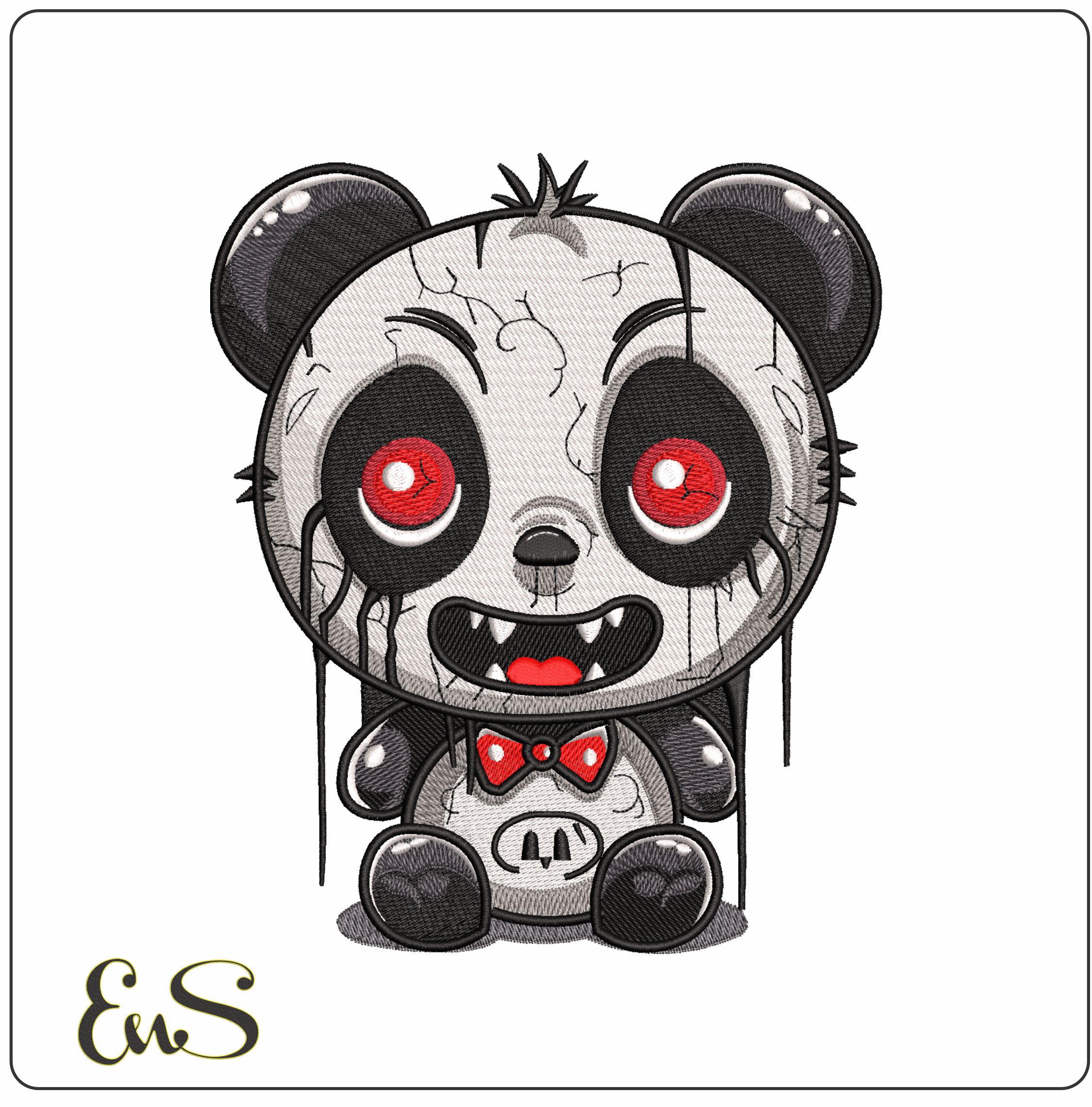 Cute Kawaii Spooky Halloween Panda- Elegant embroidery design file - instant download