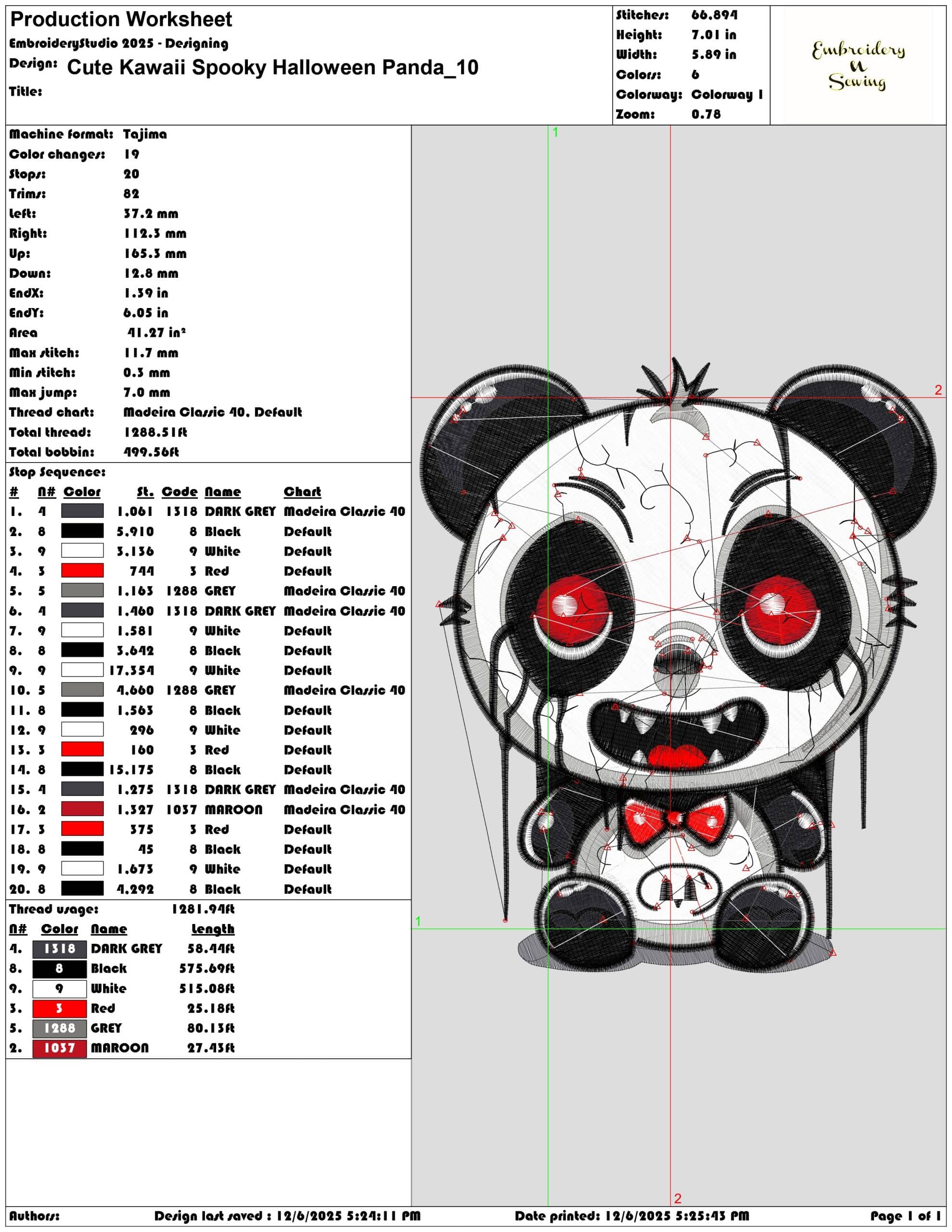 Cute Kawaii Spooky Halloween Panda- Elegant embroidery design file - instant download — view 3