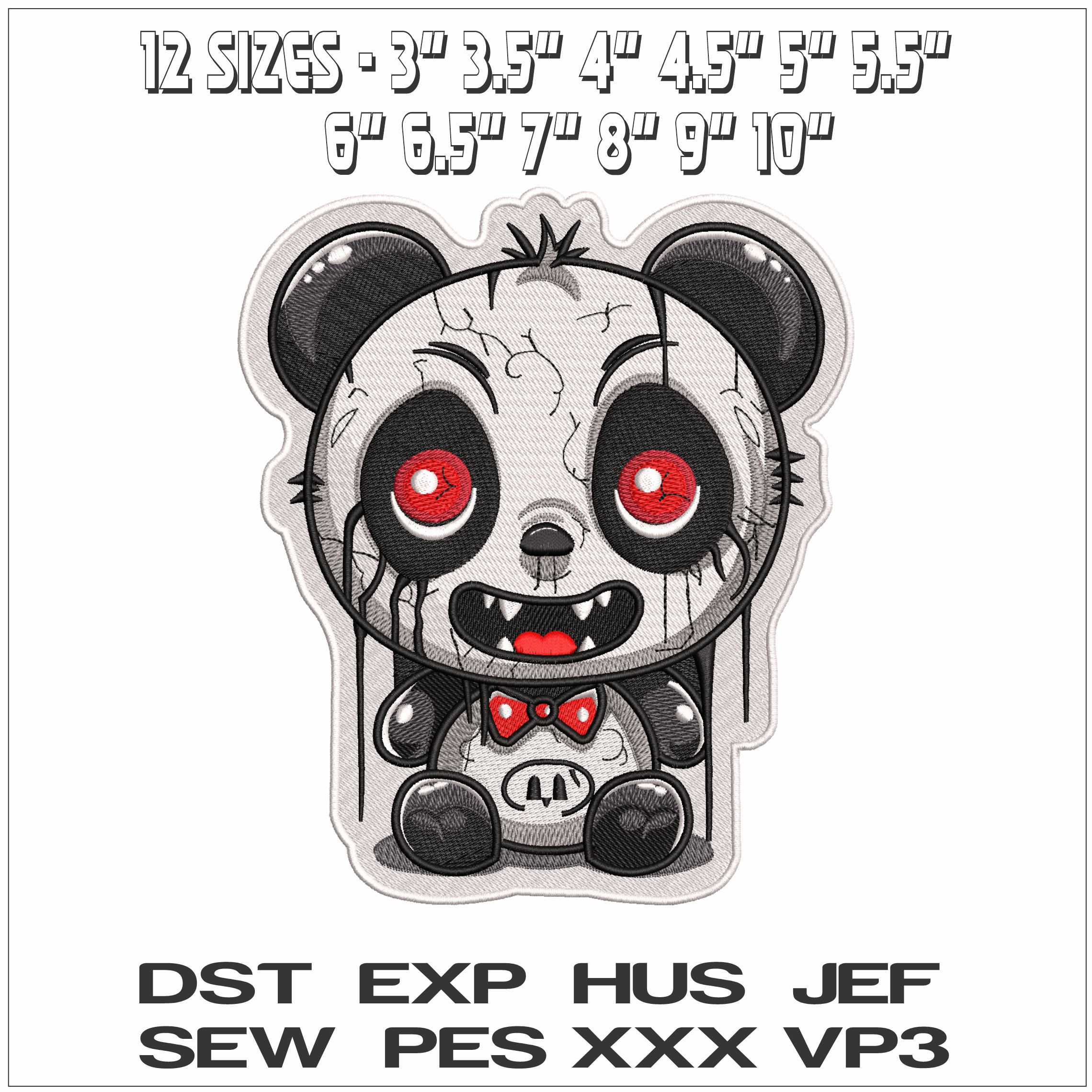 Cute Kawaii Spooky Halloween Panda for Patch- Elegant embroidery design file - instant download — view 2