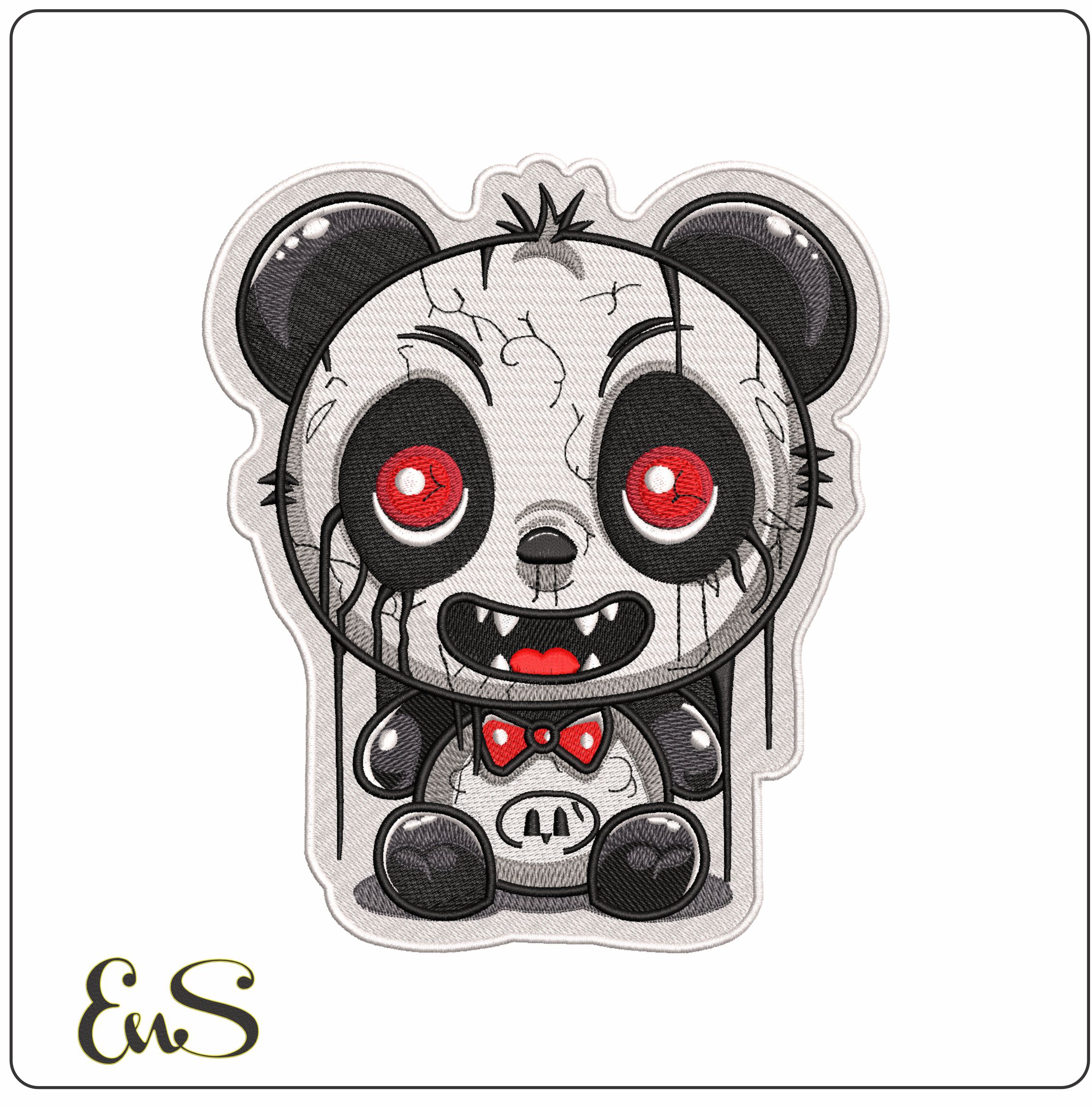 Cute Kawaii Spooky Halloween Panda for Patch- Elegant embroidery design file - instant download