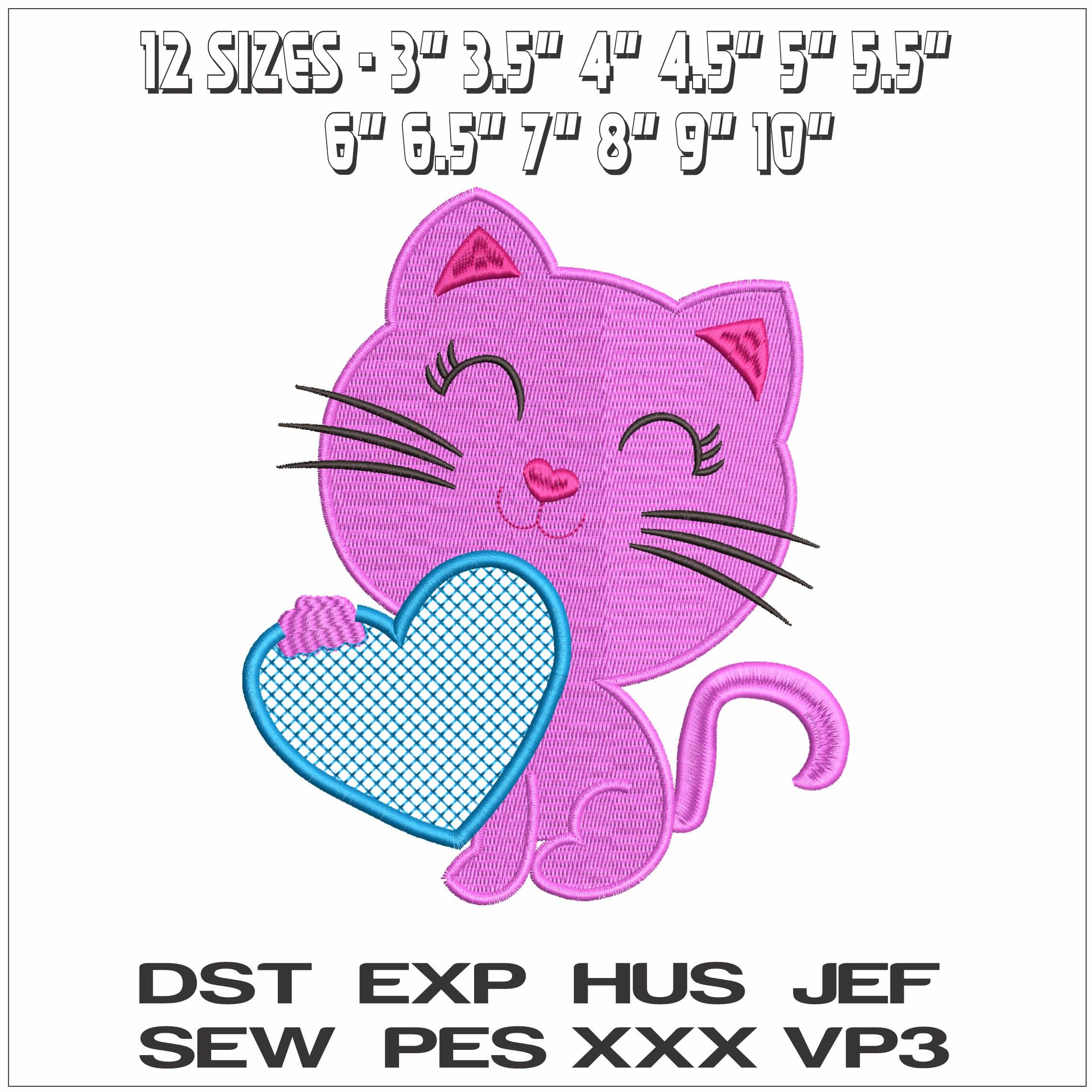 Cute Kitty with Heart- Elegant embroidery design file - instant download — view 2