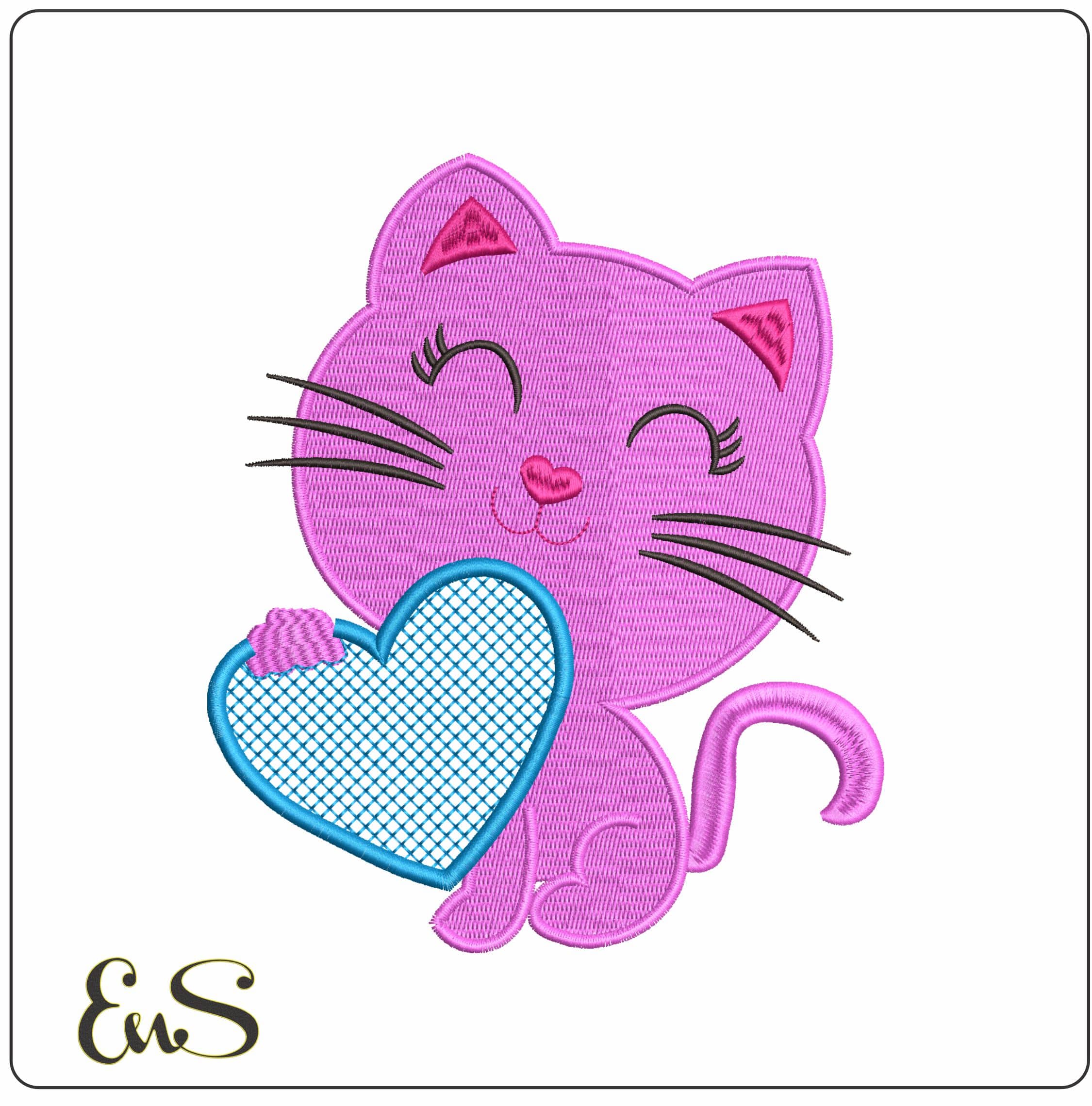 Cute Kitty with Heart- Elegant embroidery design file - instant download