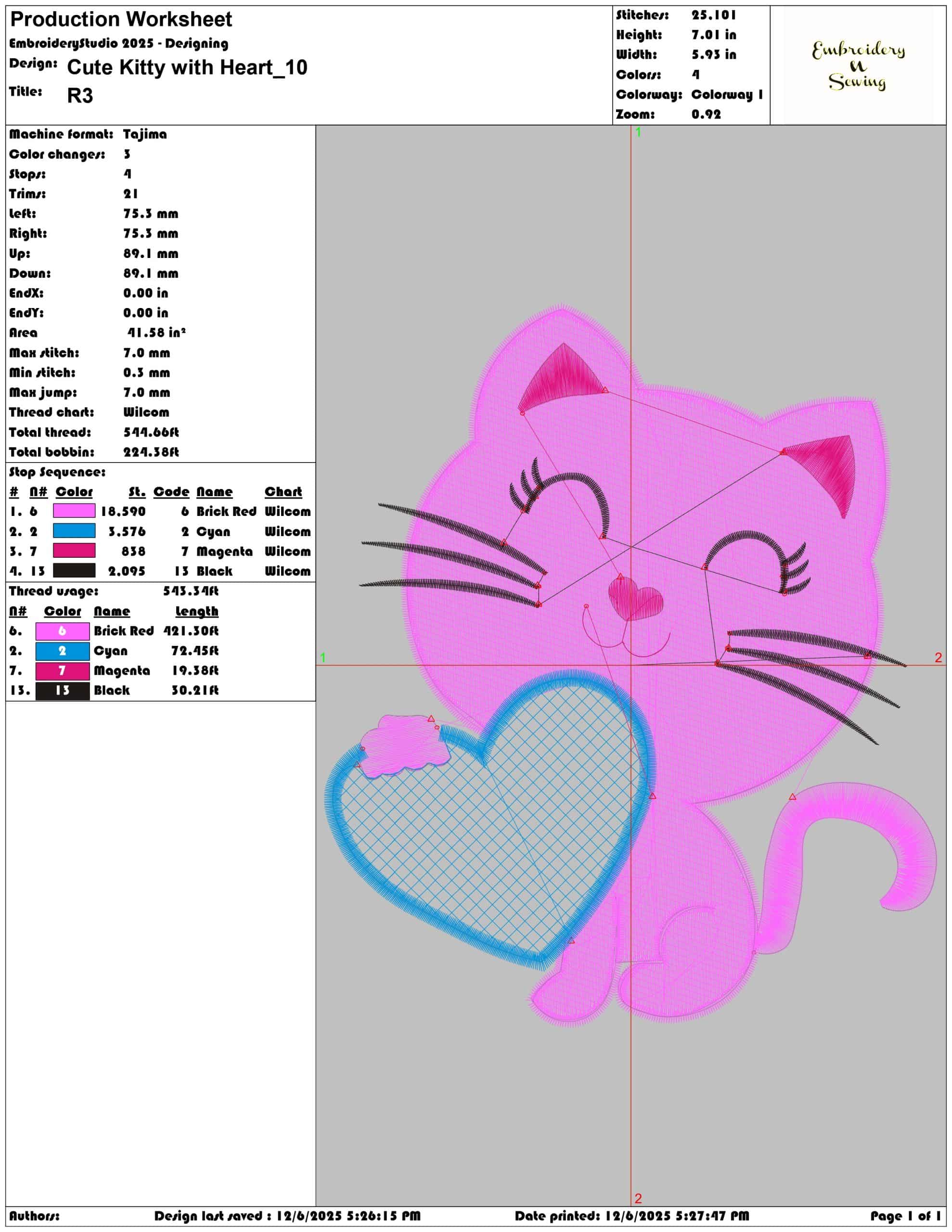 Cute Kitty with Heart- Elegant embroidery design file - instant download — view 3
