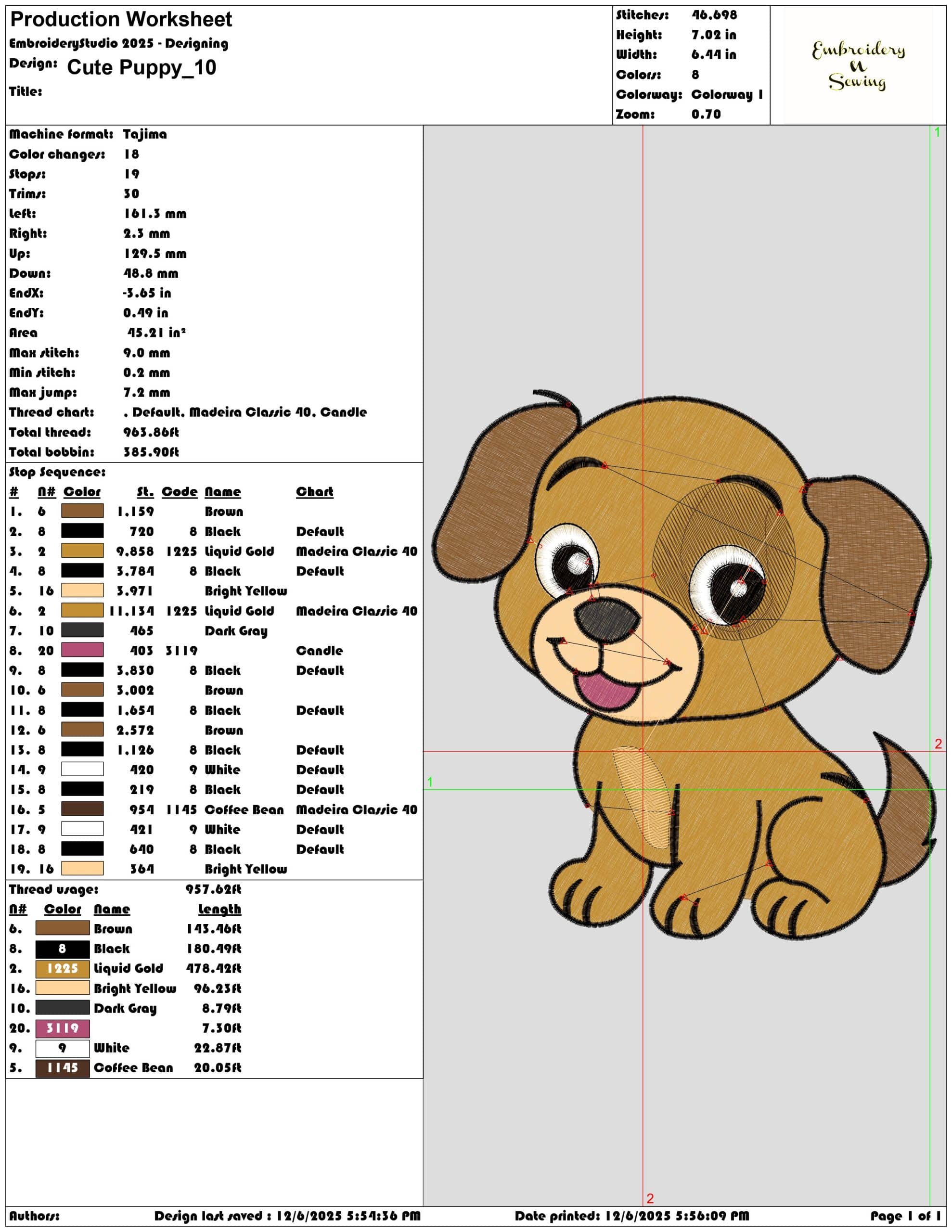 Cute Puppy- Elegant embroidery design file - instant download — view 3