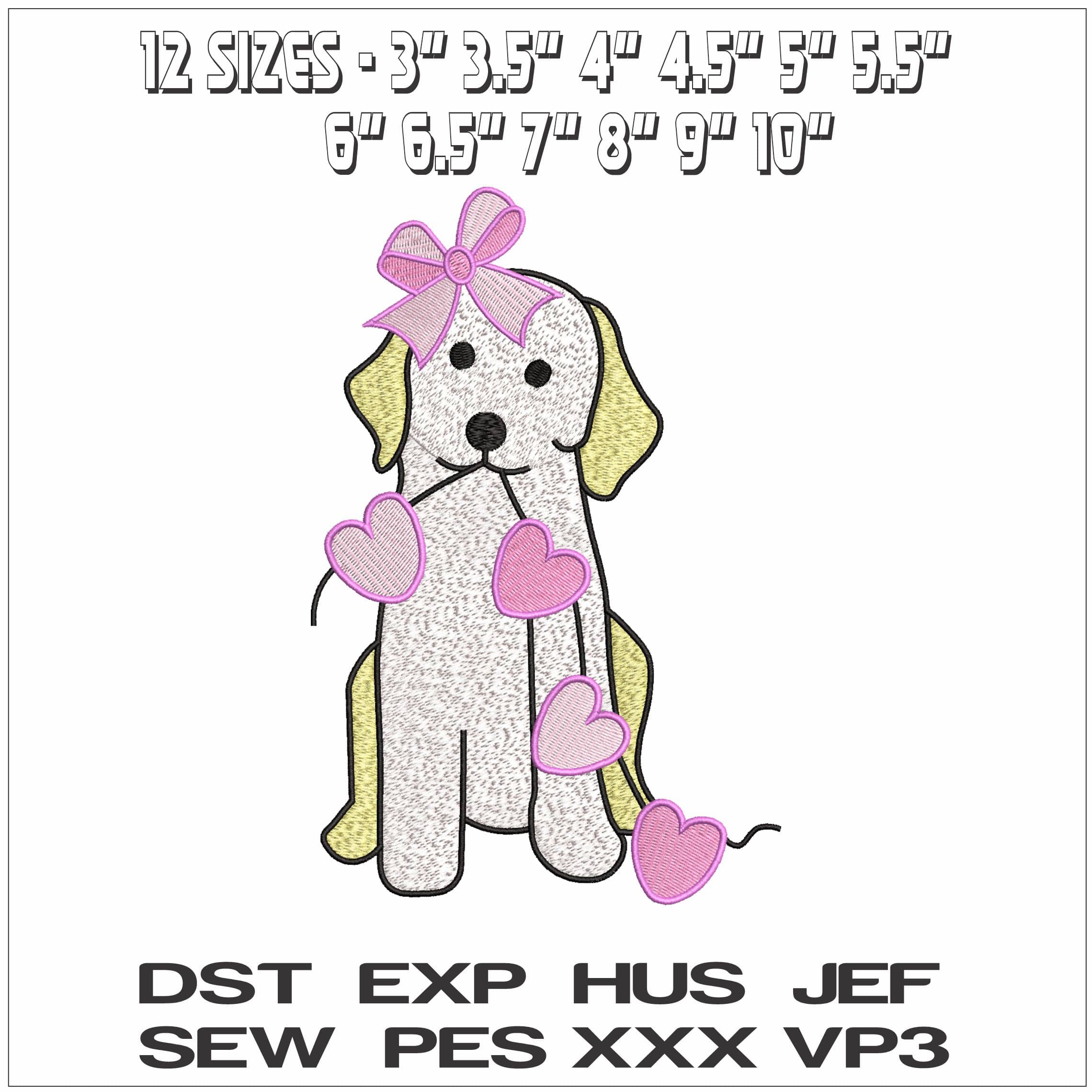 Cute Puppy wth heart string- Elegant embroidery design file - instant download — view 2