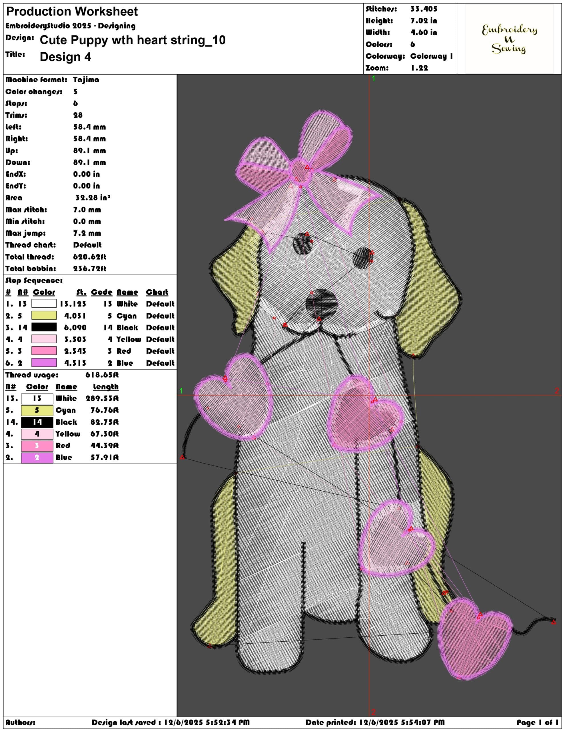 Cute Puppy wth heart string- Elegant embroidery design file - instant download — view 3