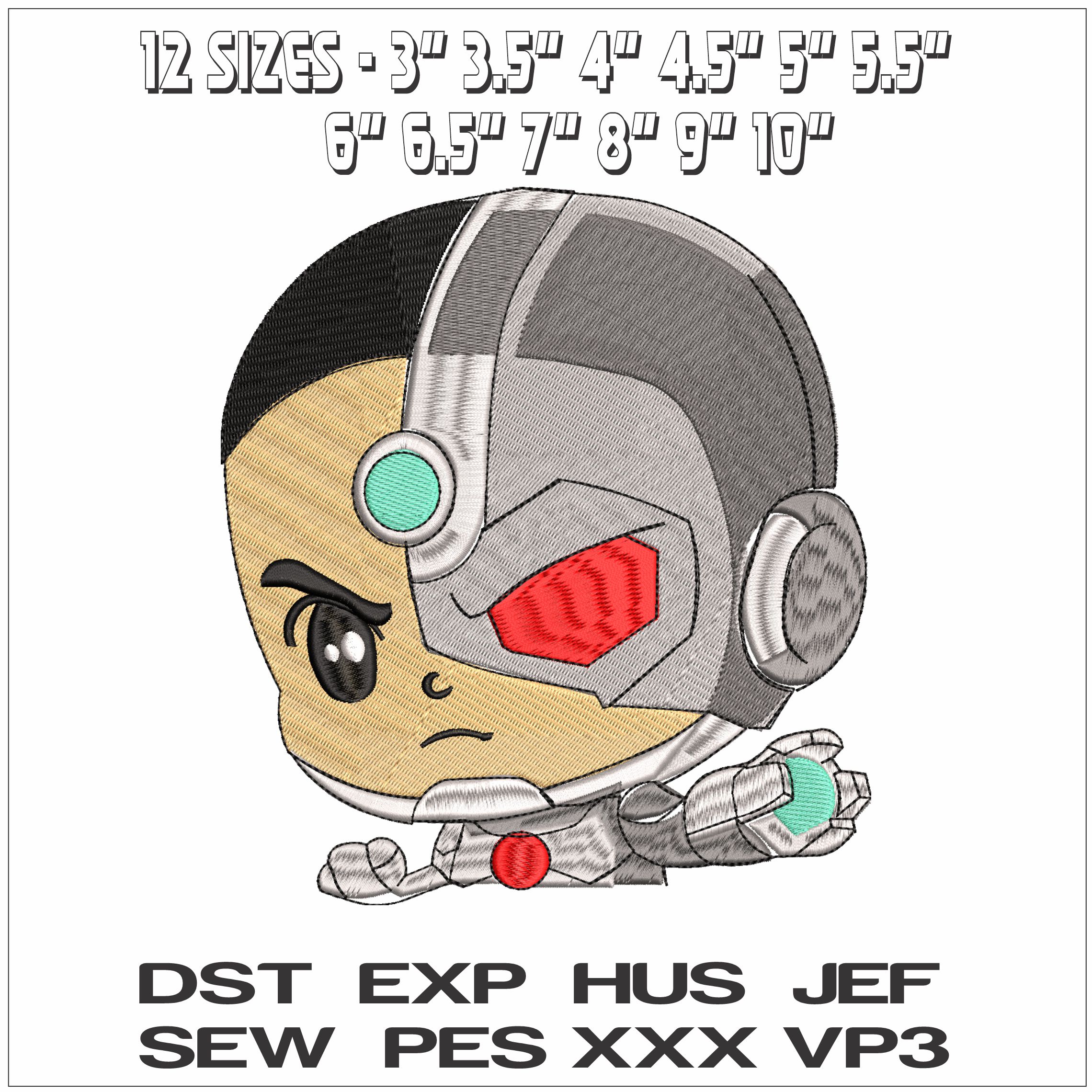 Cyborg Chibi DC Comics- Elegant embroidery design file - instant download — view 2