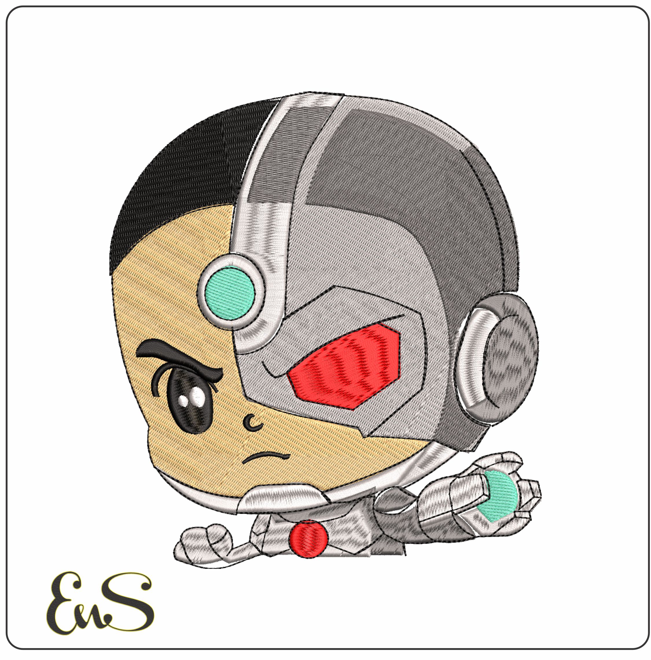 Cyborg Chibi DC Comics- Elegant embroidery design file - instant download
