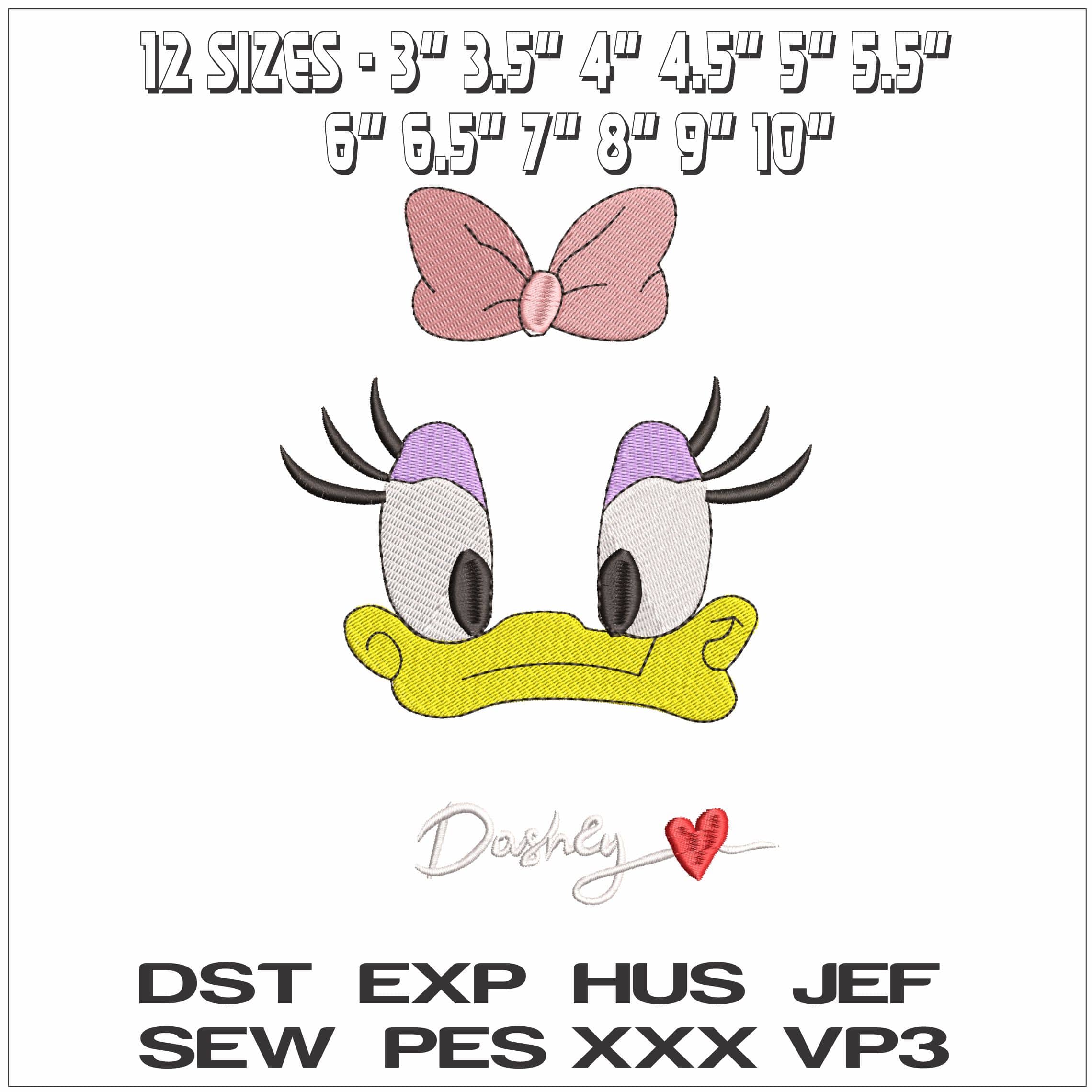 Daisy Duck Eyes and Name- Elegant embroidery design file - instant download — view 2