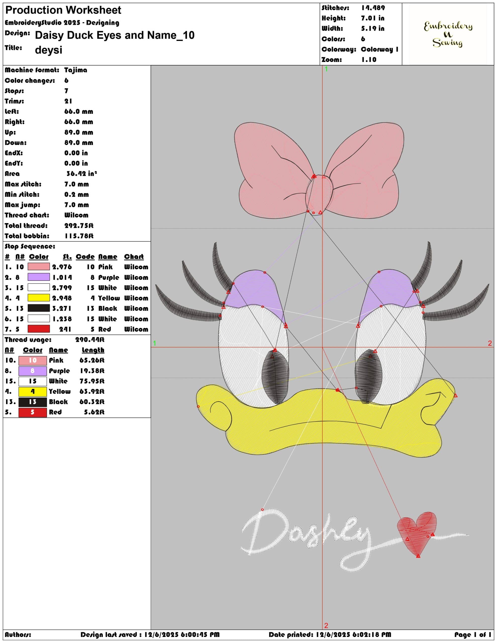 Daisy Duck Eyes and Name- Elegant embroidery design file - instant download — view 3