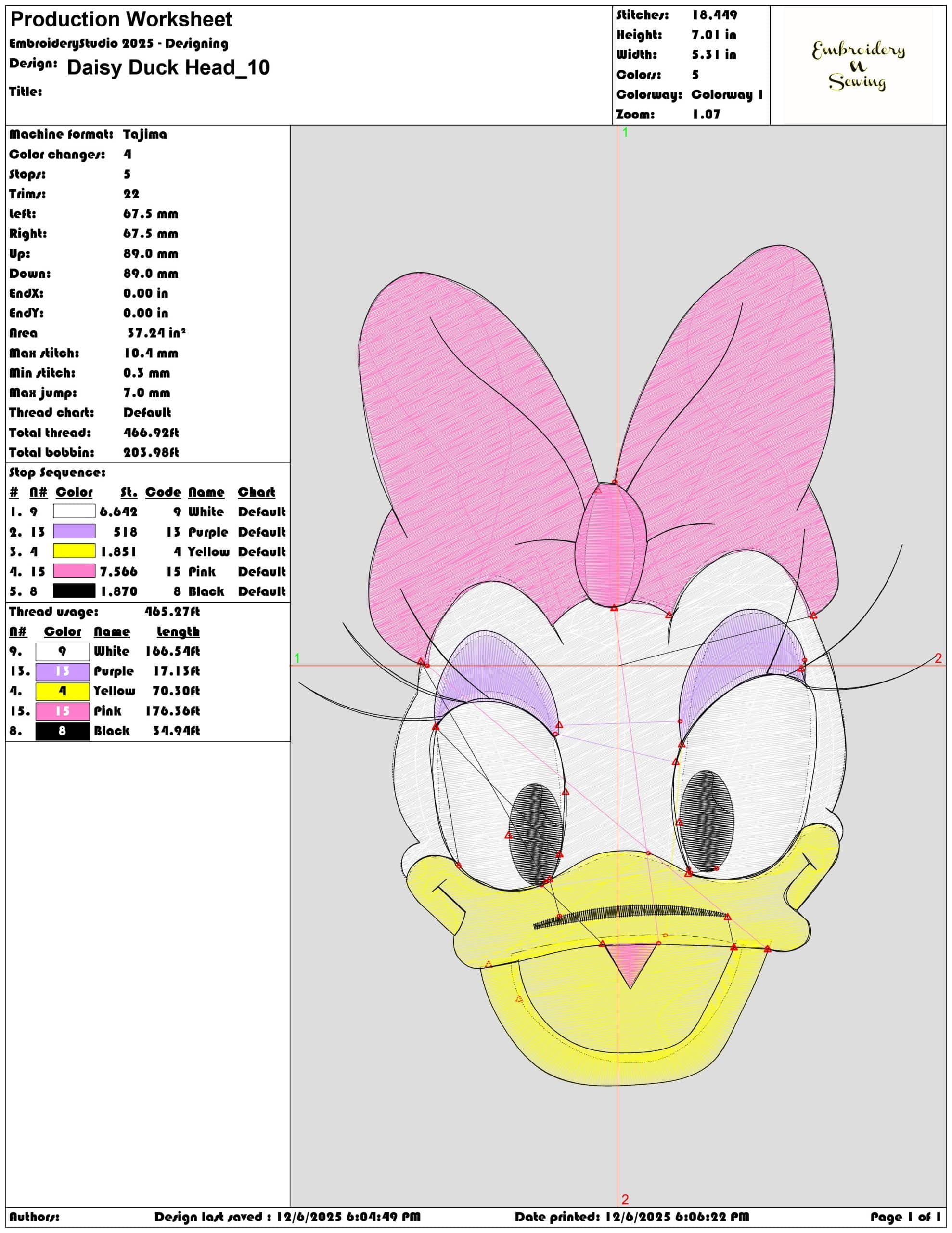 Daisy Duck Head- Elegant embroidery design file - instant download — view 3