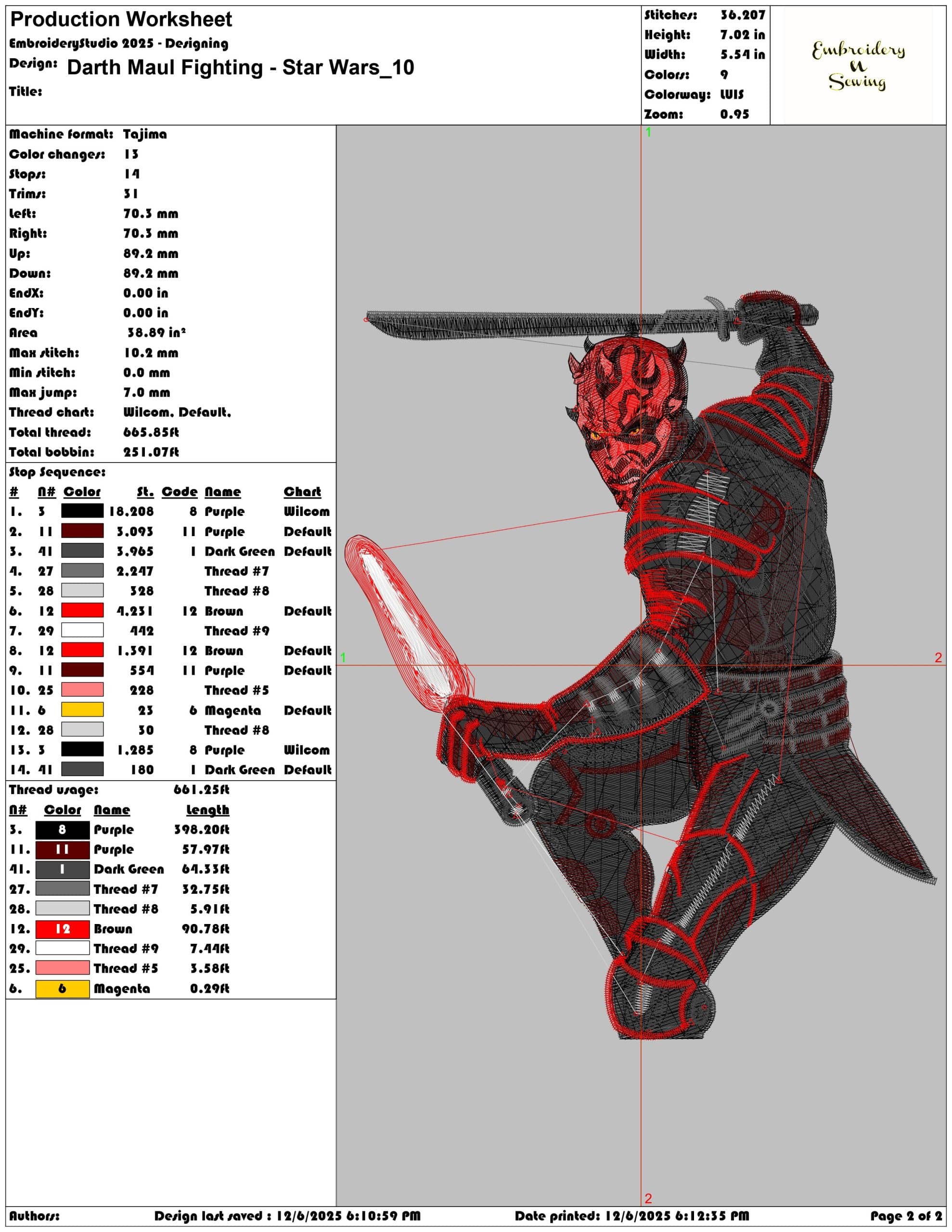 Darth Maul Fighting Star Wars- Elegant embroidery design file - instant download — view 3