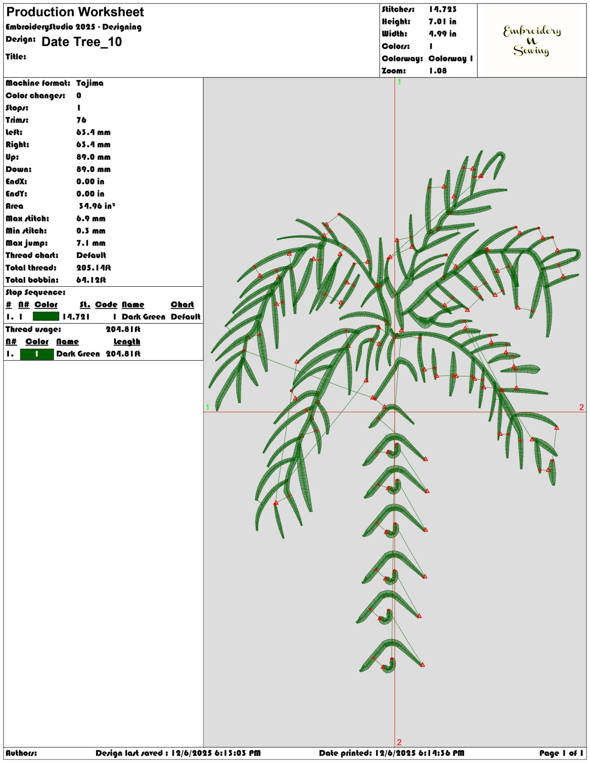 Date Tree- Elegant embroidery design file - instant download — view 3