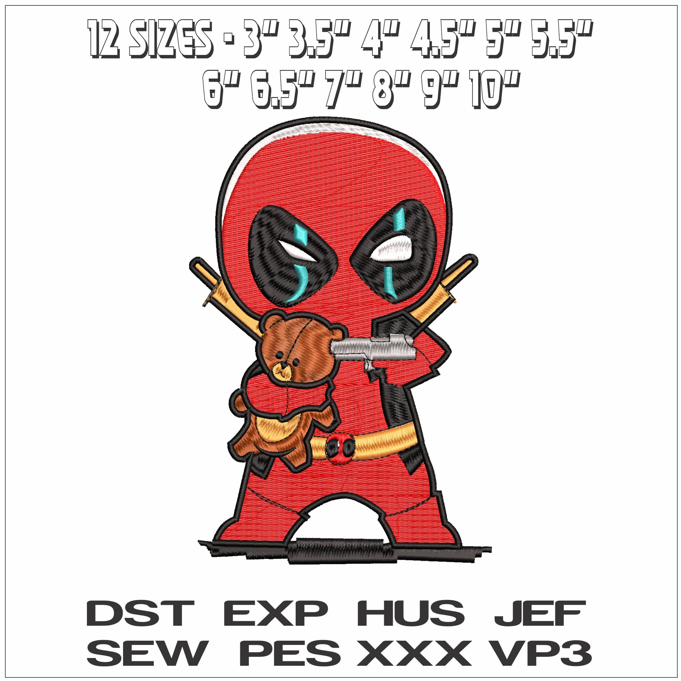 Deadpool with Teddy- Elegant embroidery design file - instant download — view 2