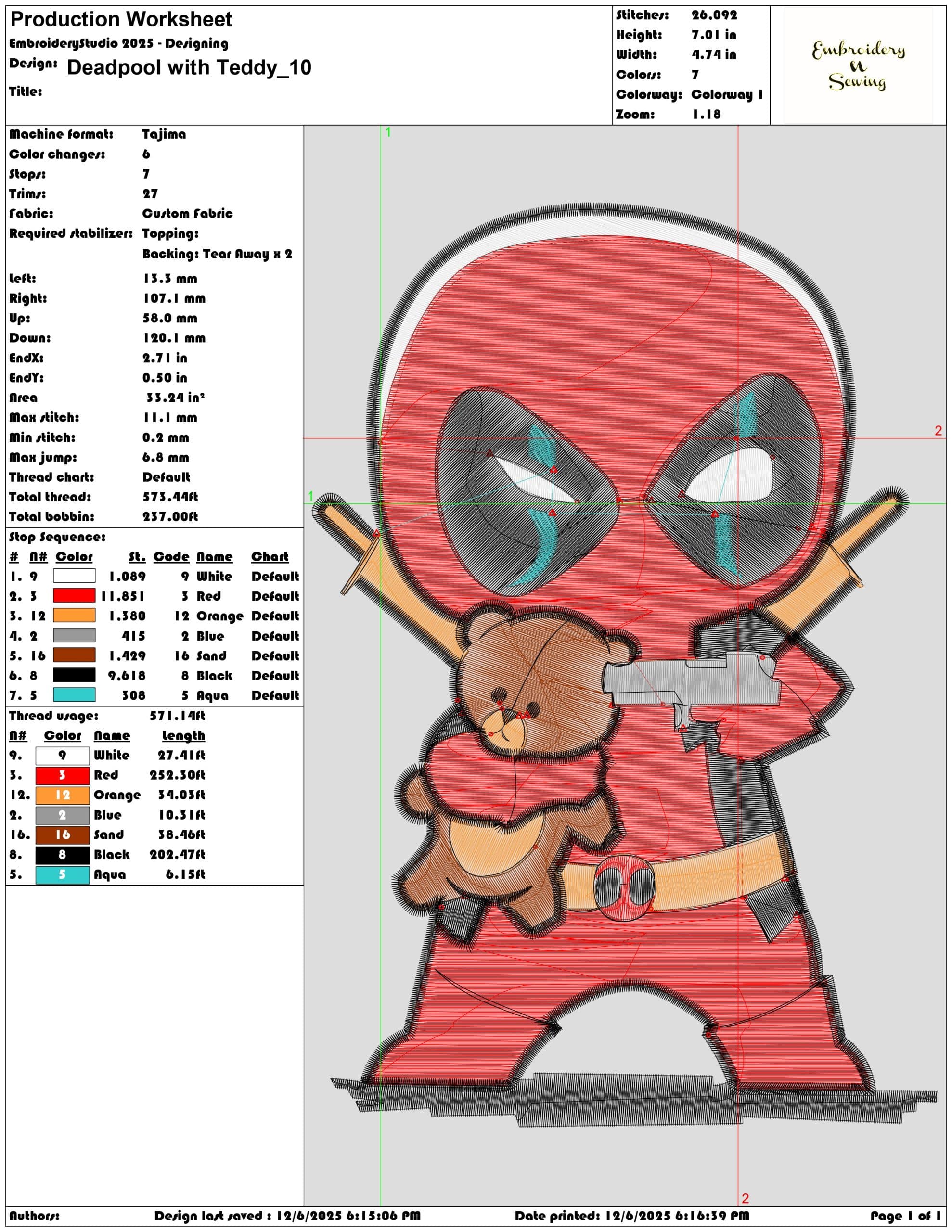 Deadpool with Teddy- Elegant embroidery design file - instant download — view 3
