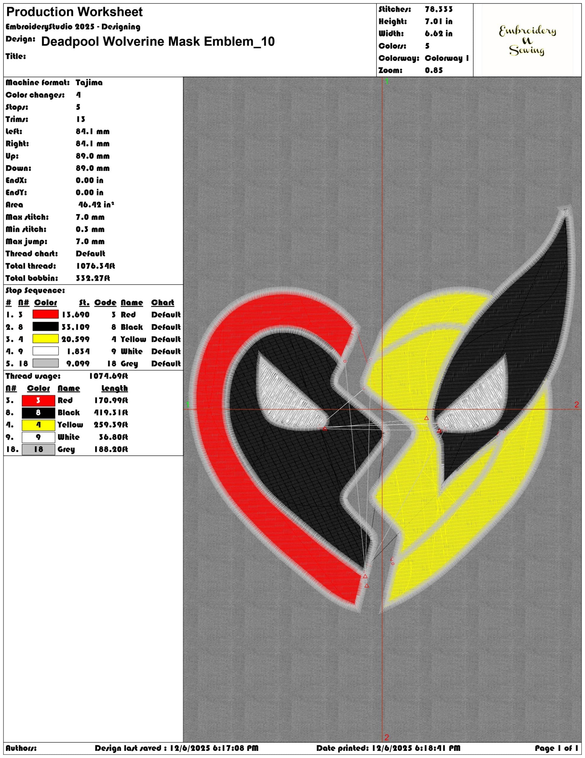 Deadpool Wolverine Mask Emblem- Elegant embroidery design file - instant download — view 3