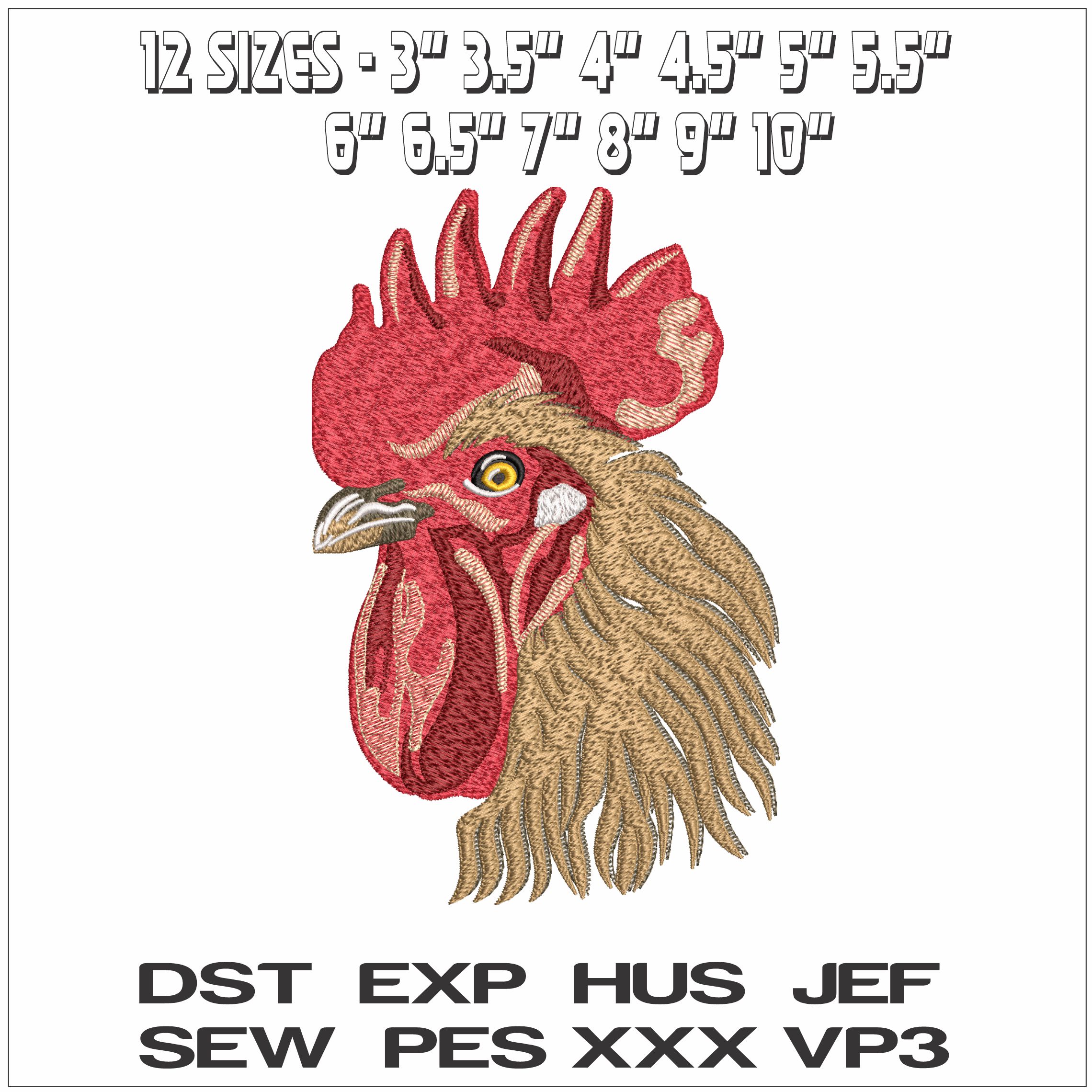 Detailed Rooster Head- Elegant embroidery design file - instant download — view 2