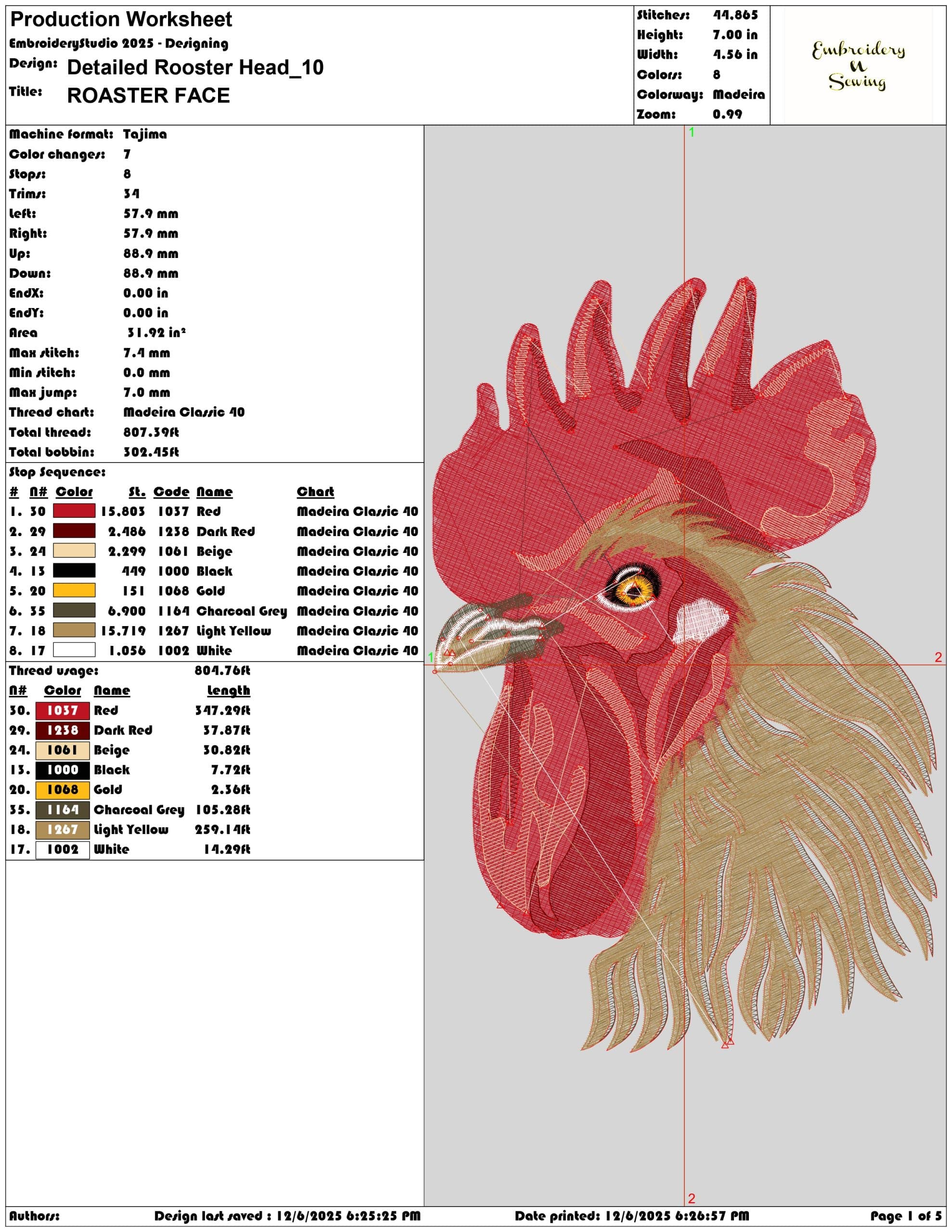 Detailed Rooster Head- Elegant embroidery design file - instant download — view 3
