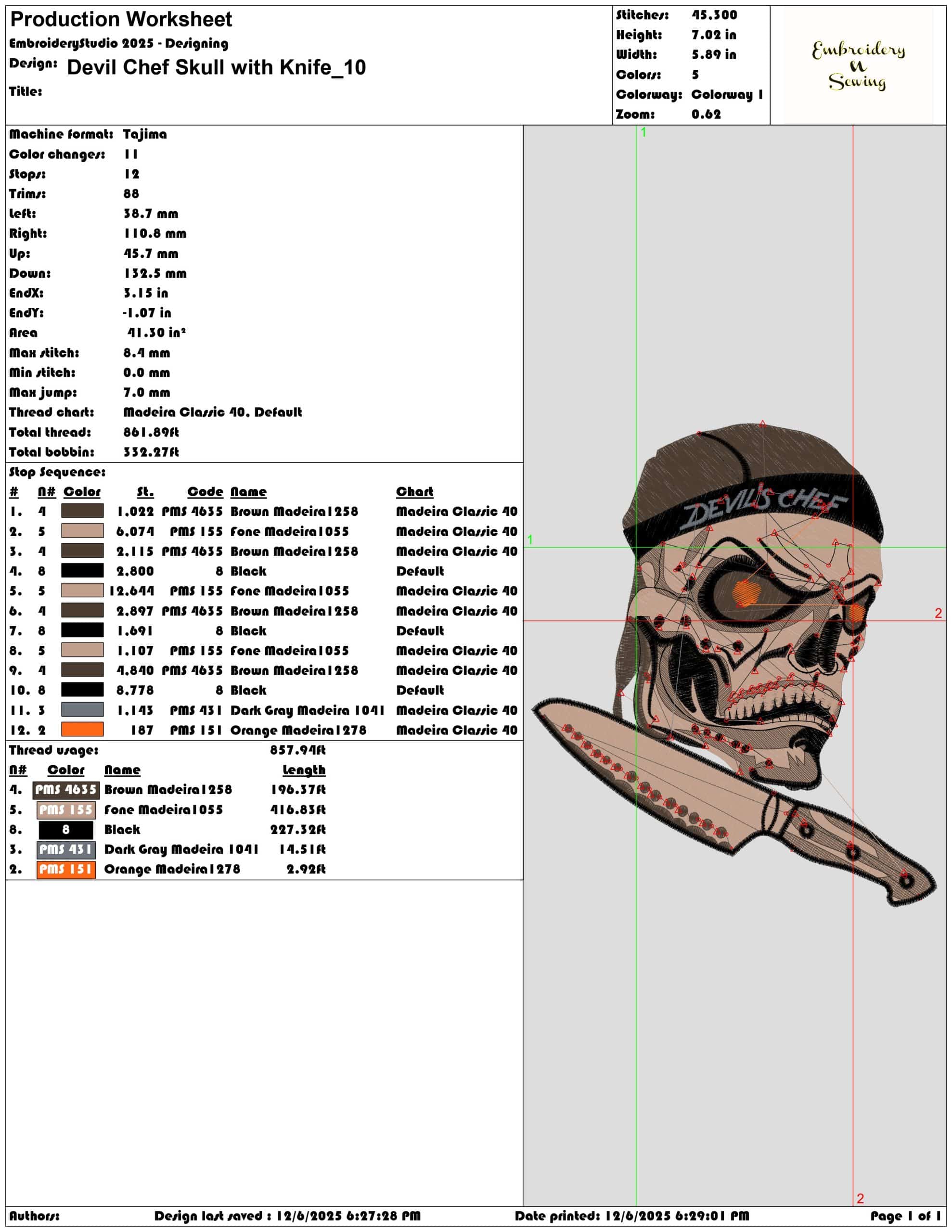 Devil Chef Skull with Knife- Elegant embroidery design file - instant download — view 3