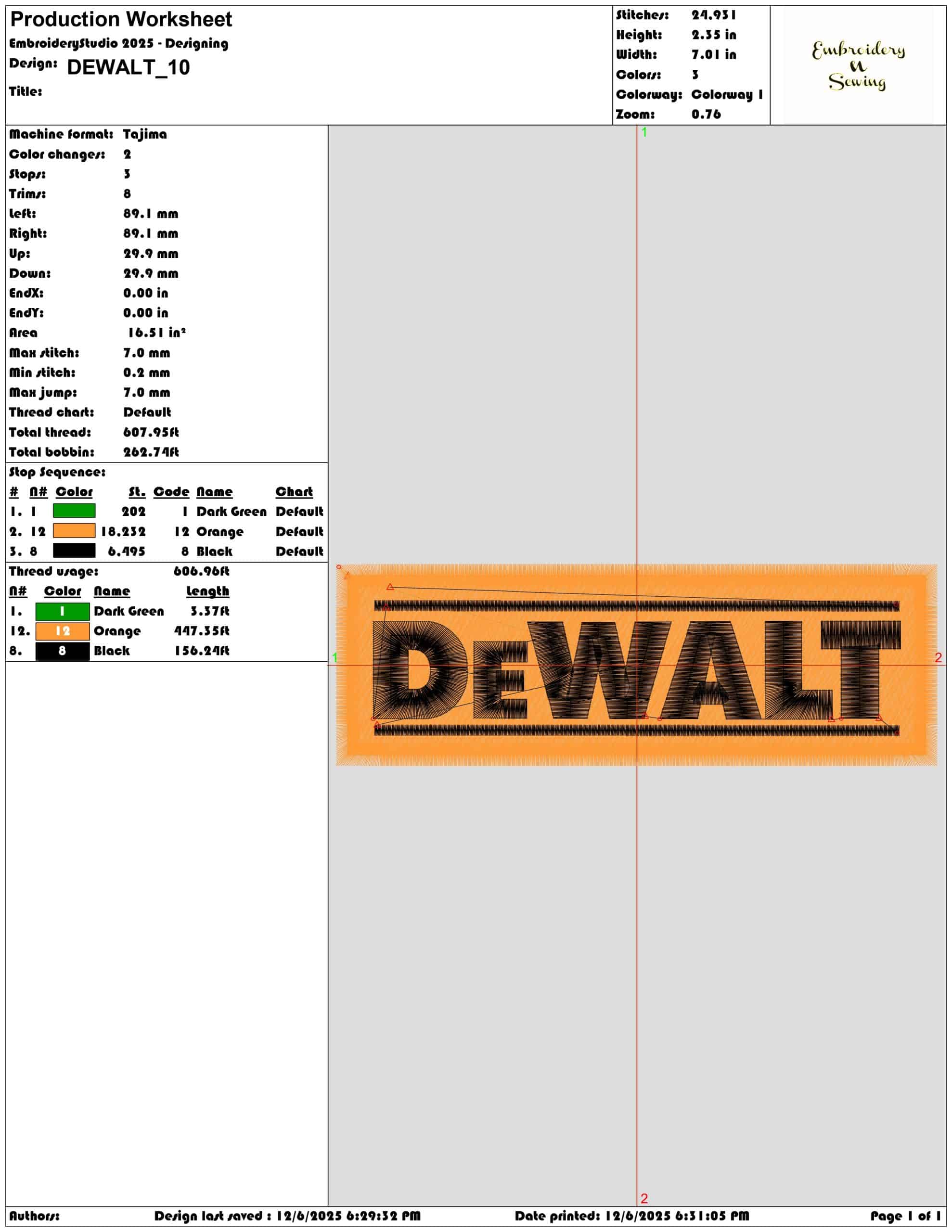 DEWALT- Elegant embroidery design file - instant download — view 3