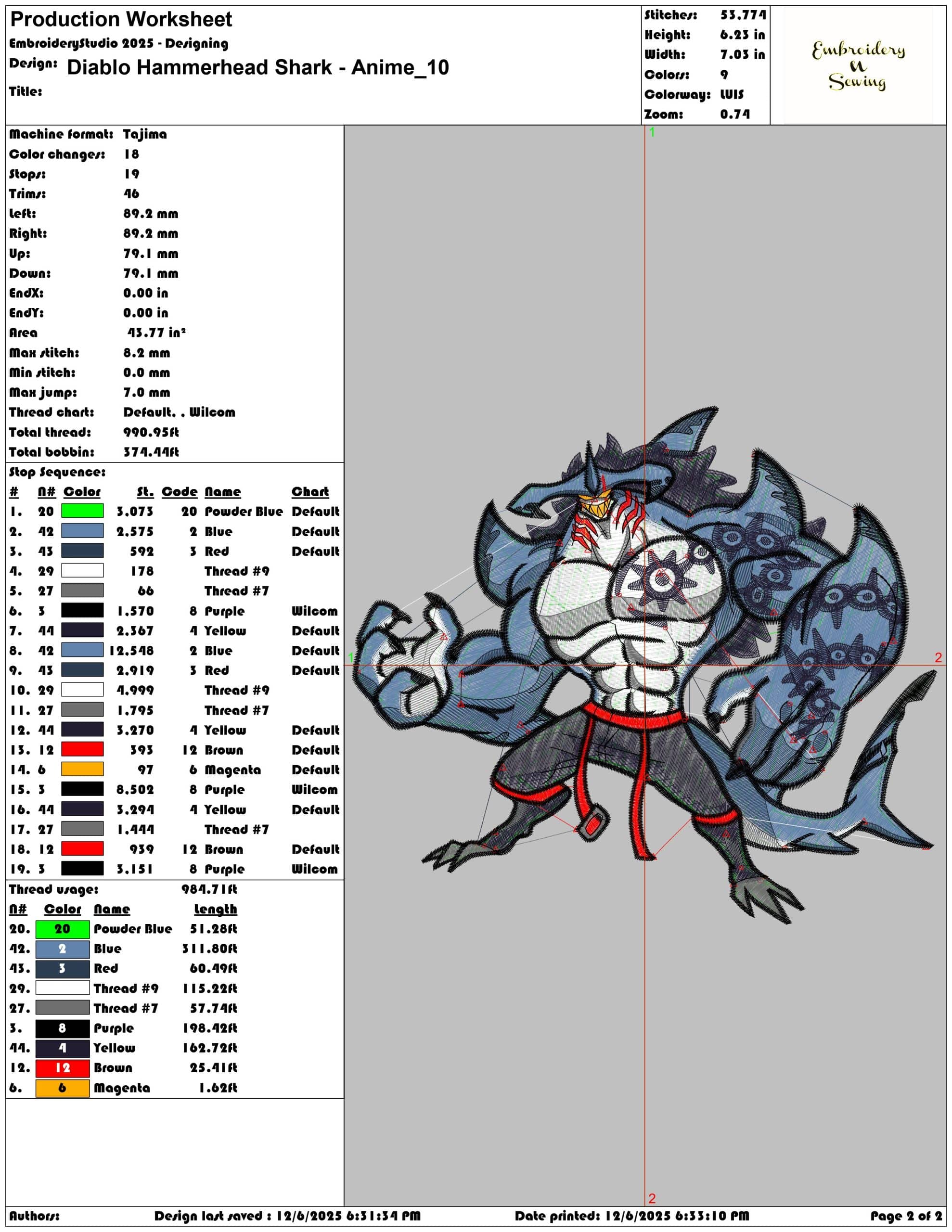 Diablo Hammerhead Shark Anime- Elegant embroidery design file - instant download — view 3