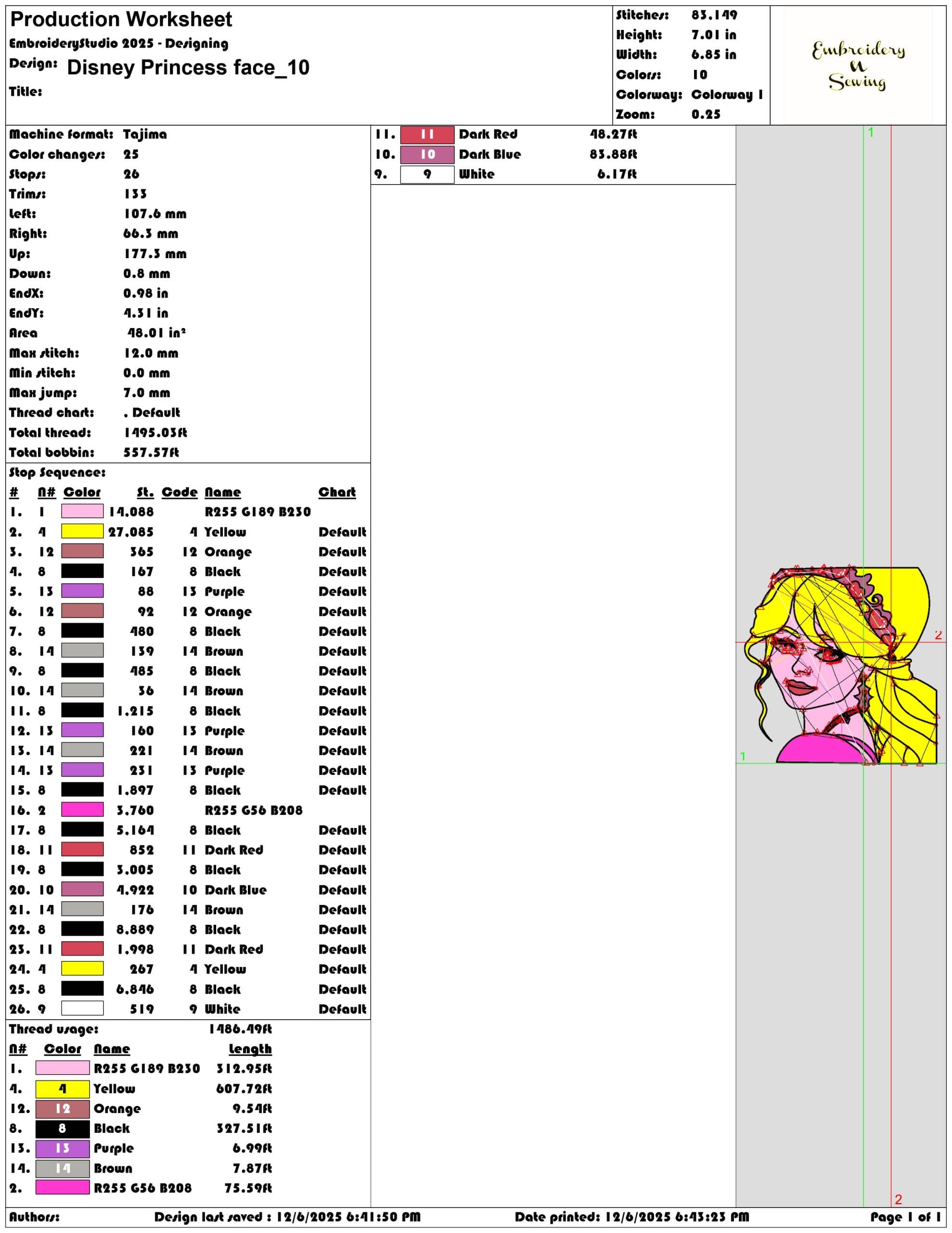 Disney Princess face- Elegant embroidery design file - instant download — view 3