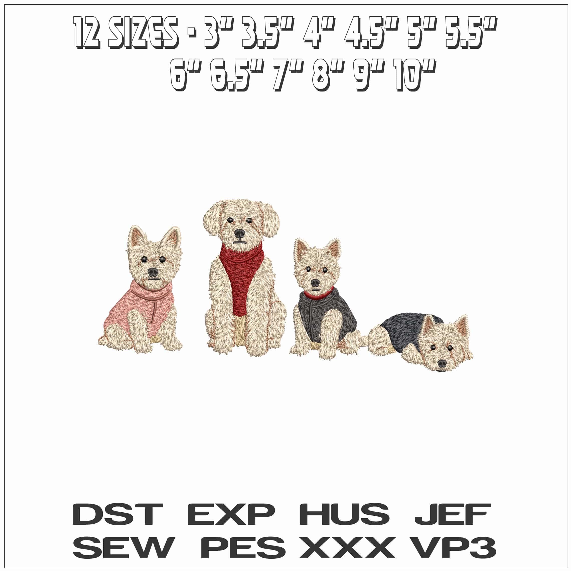 Dogs Ready for winter- Elegant embroidery design file - instant download — view 2