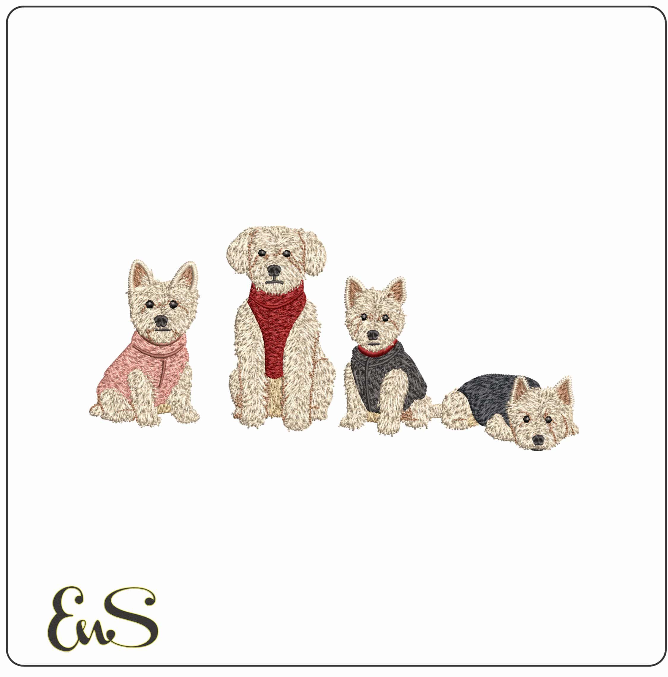 Dogs Ready for winter- Elegant embroidery design file - instant download