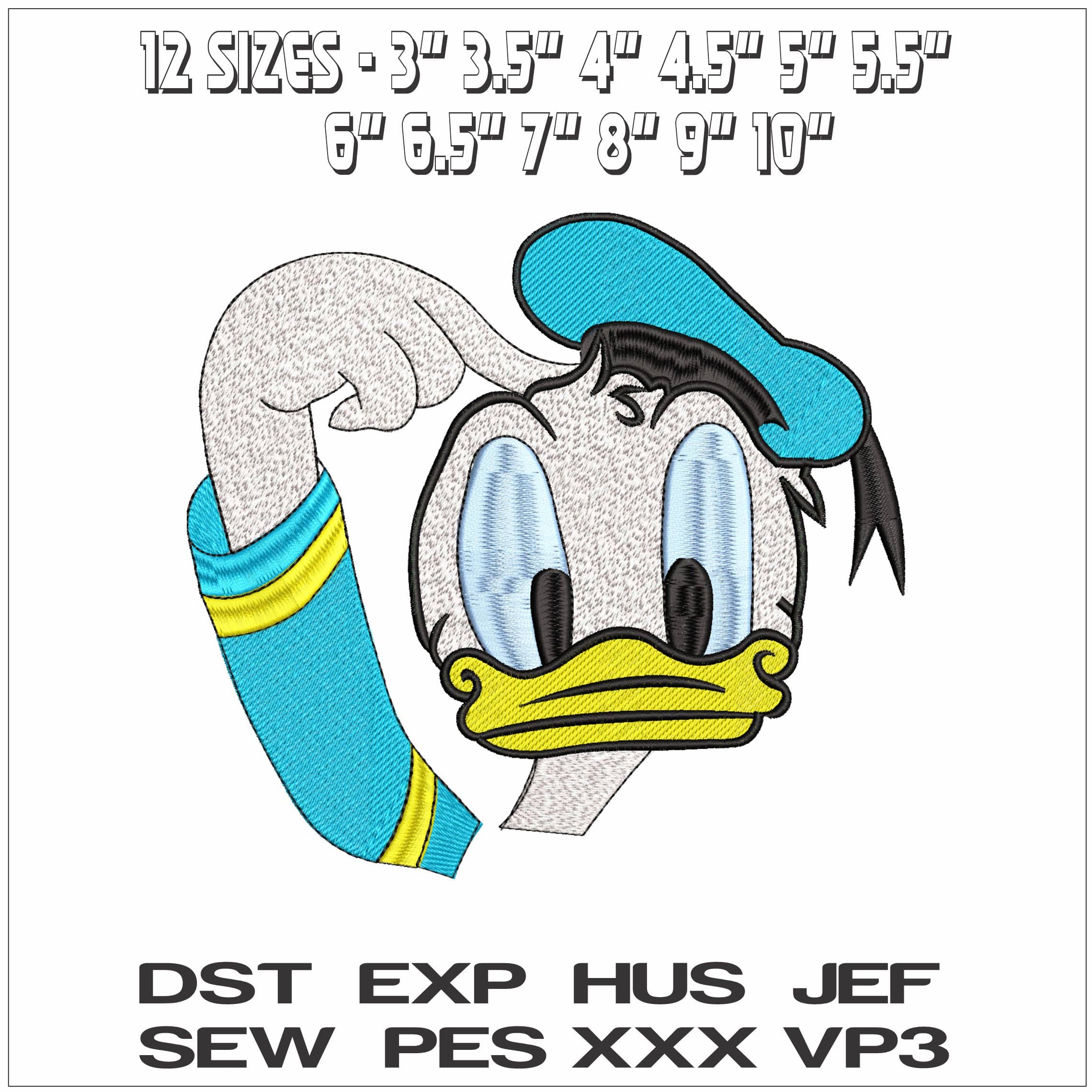 Donald Duck head- Elegant embroidery design file - instant download — view 2