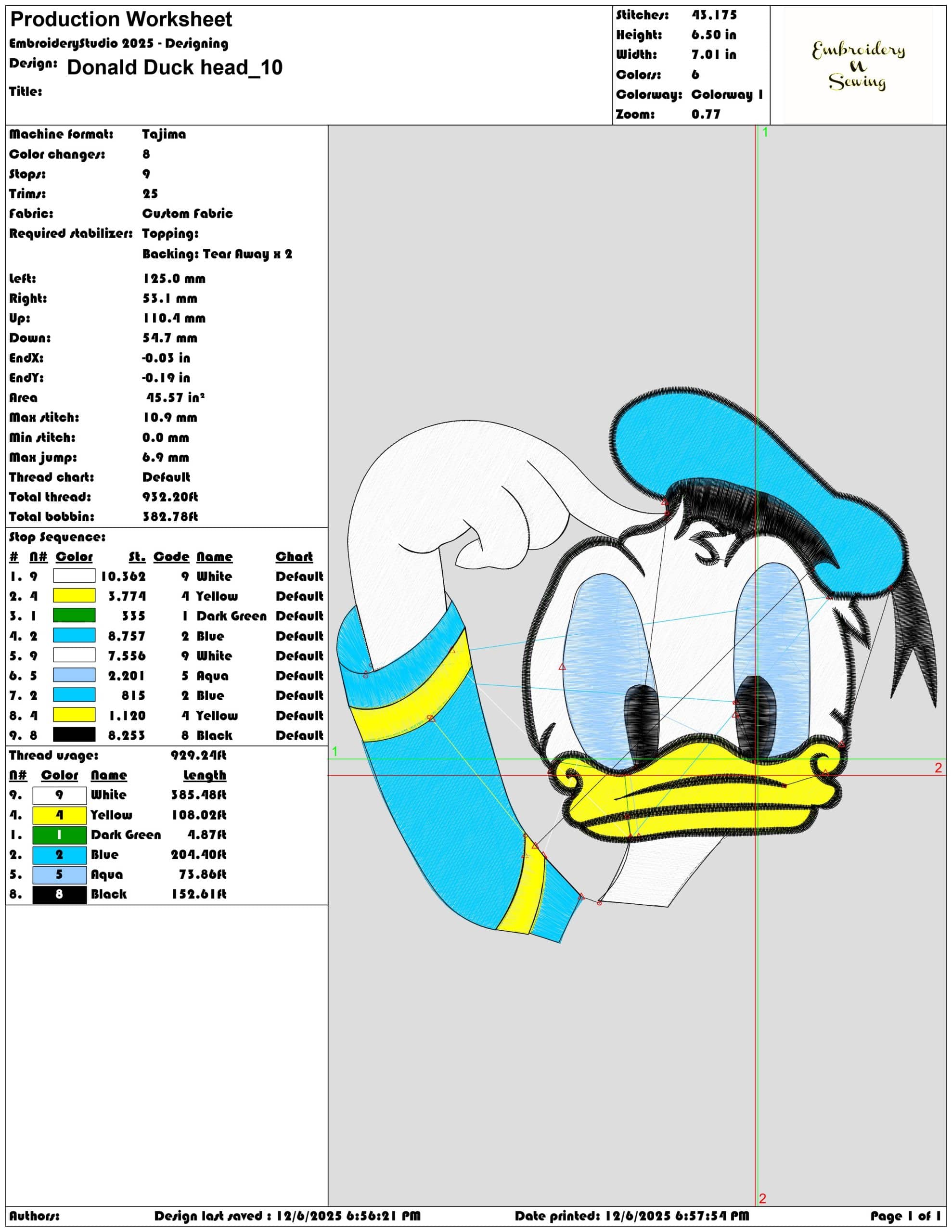Donald Duck head- Elegant embroidery design file - instant download — view 3