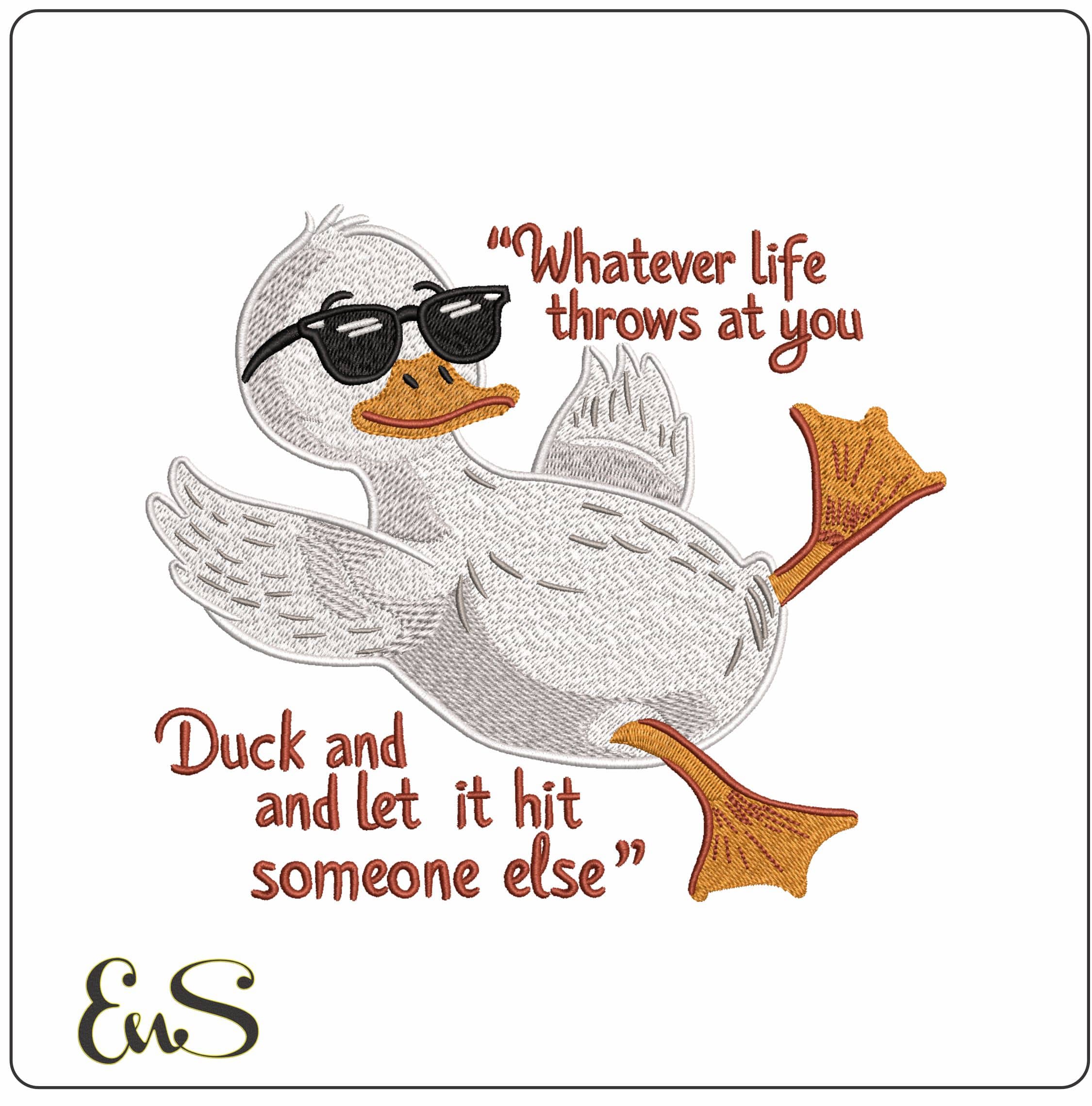 Duck and let is hit someone else- Elegant embroidery design file - instant download
