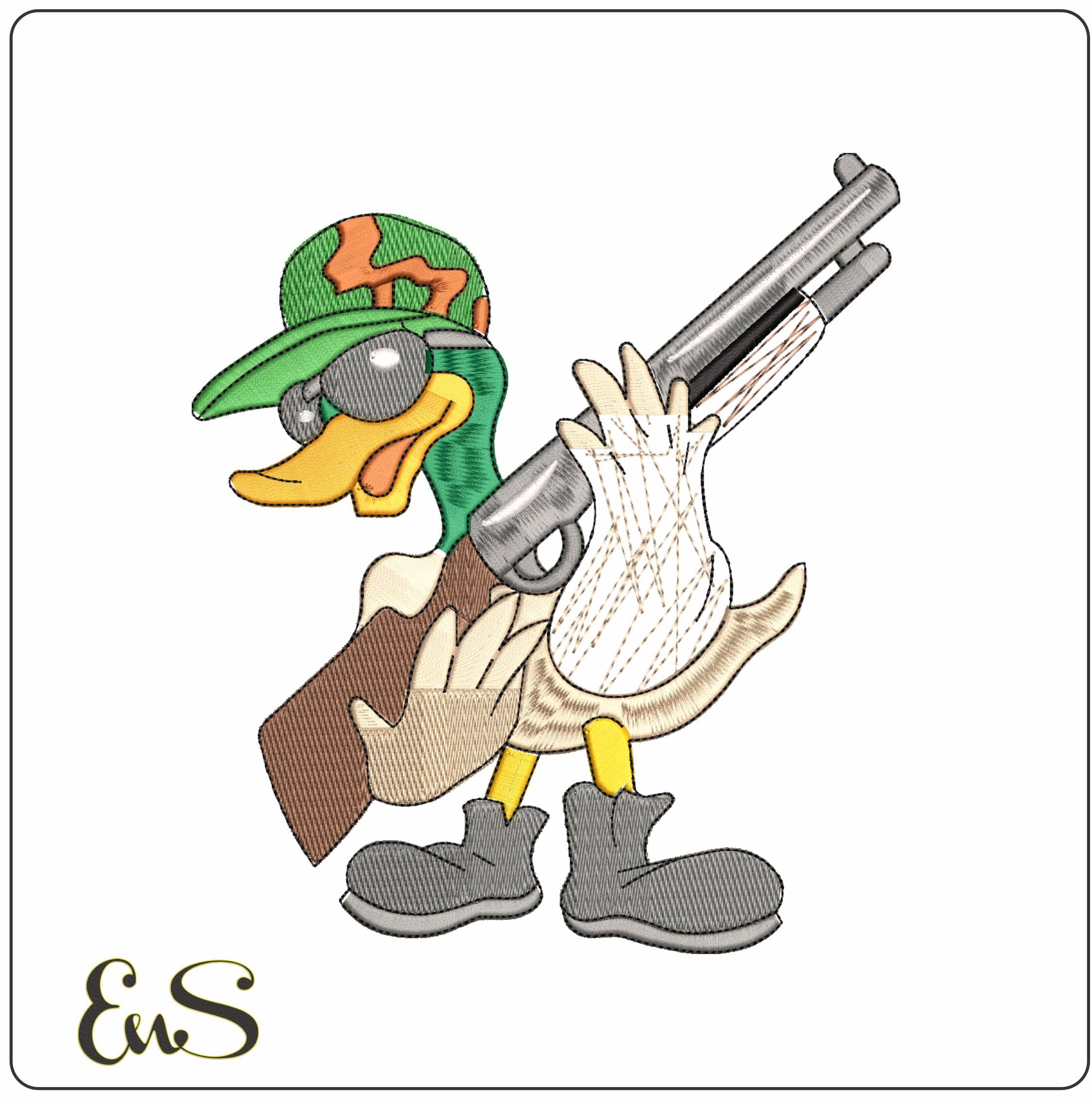 Duck with Gun- Elegant embroidery design file - instant download