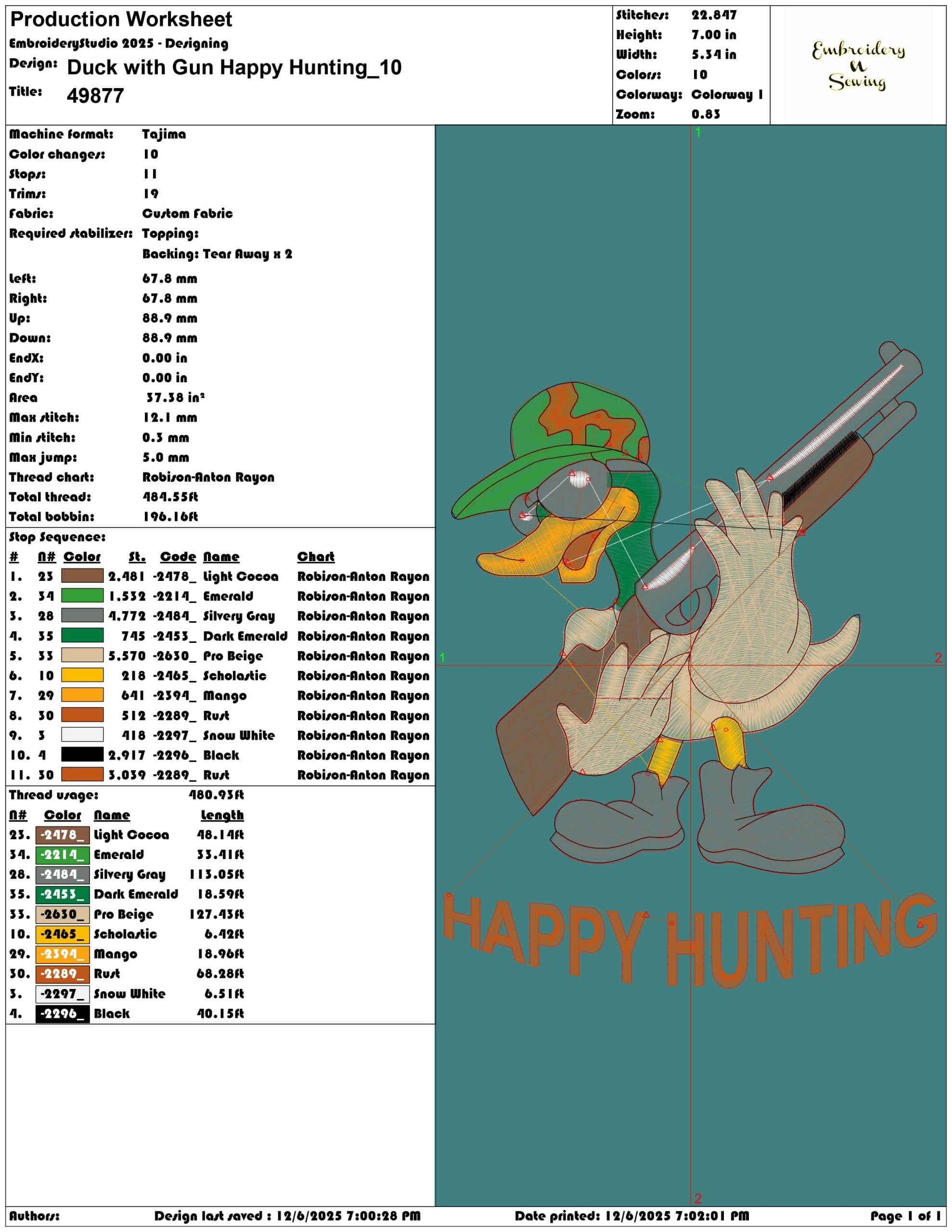 Duck with Gun Happy Hunting- Elegant embroidery design file - instant download — view 3