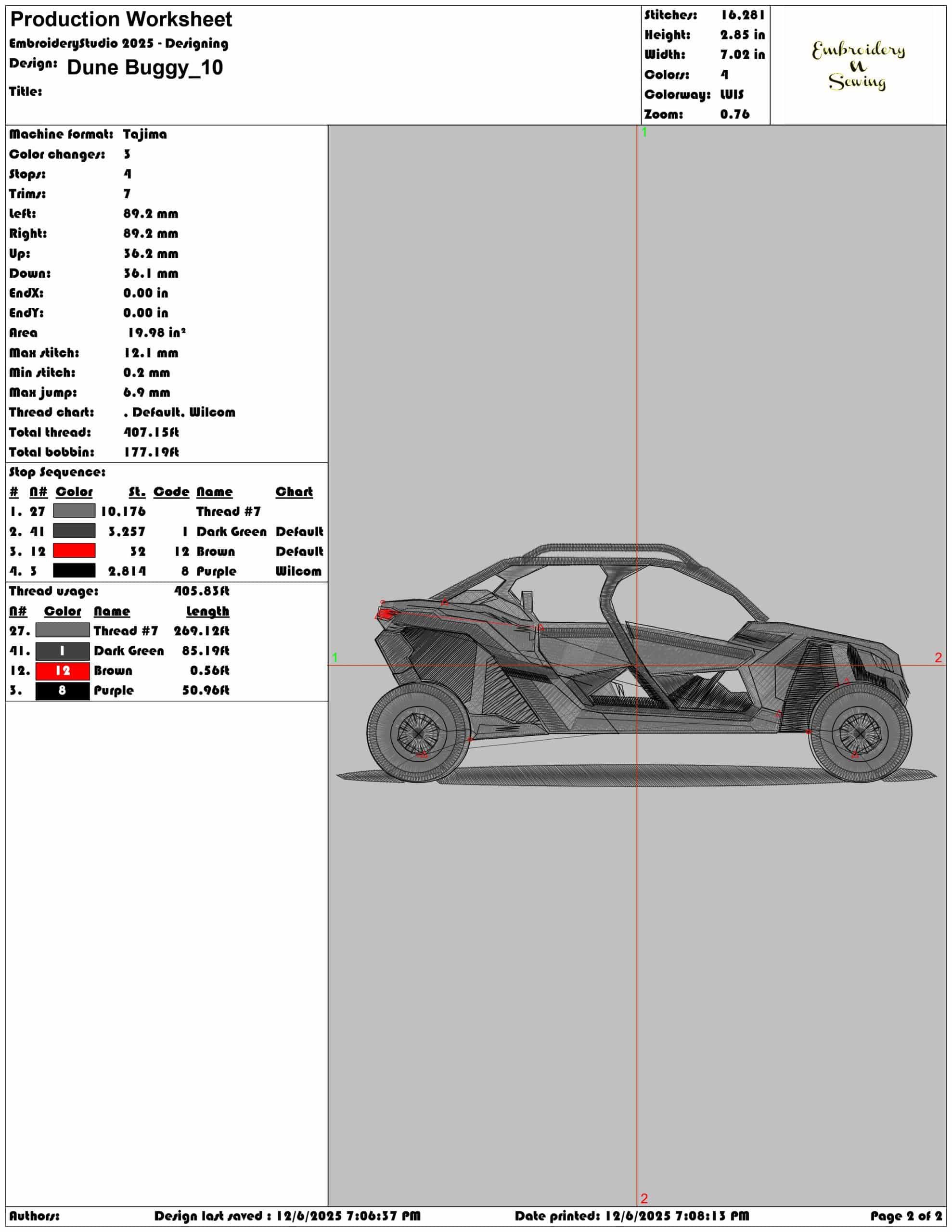 Dune Buggy- Elegant embroidery design file - instant download — view 3