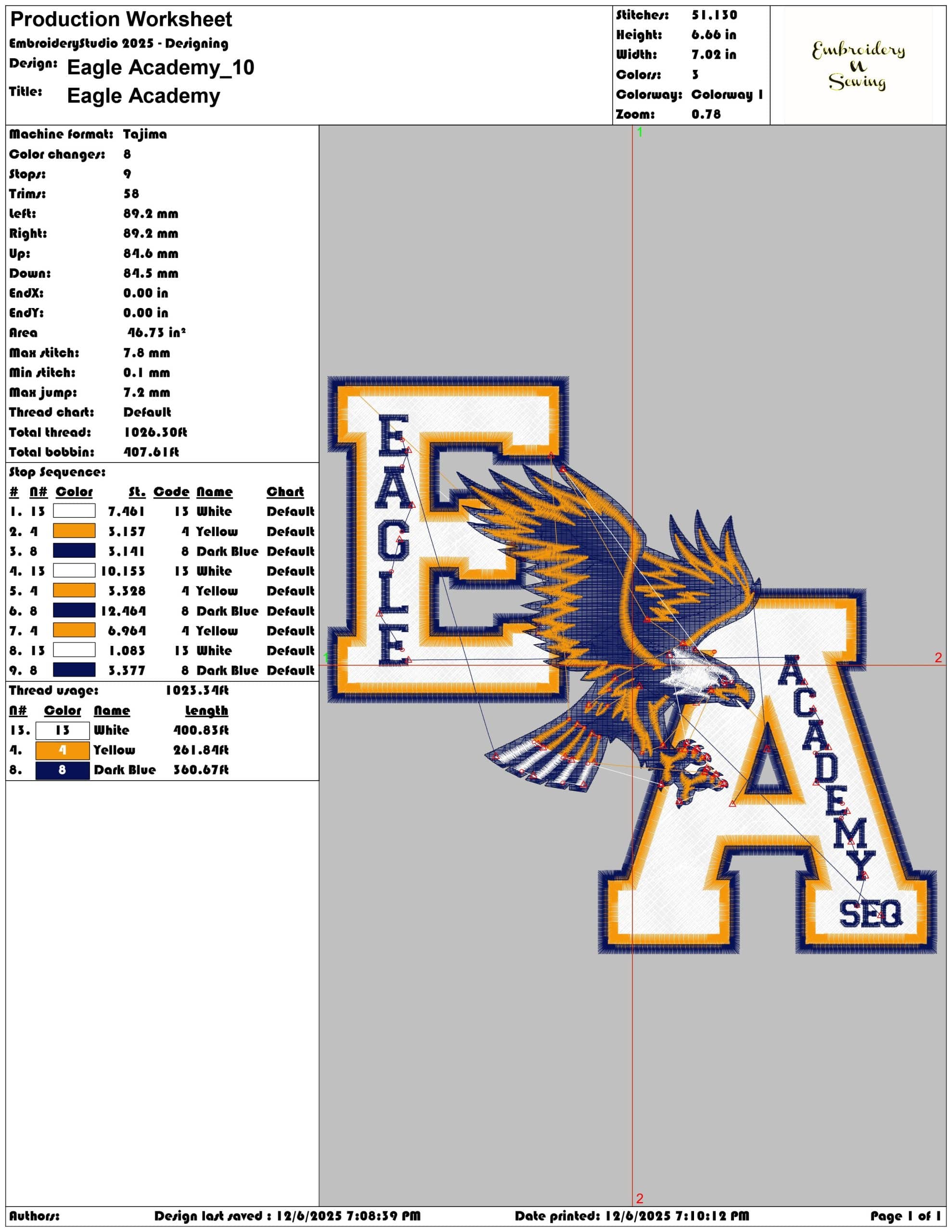 Eagle Academy- Elegant embroidery design file - instant download — view 3