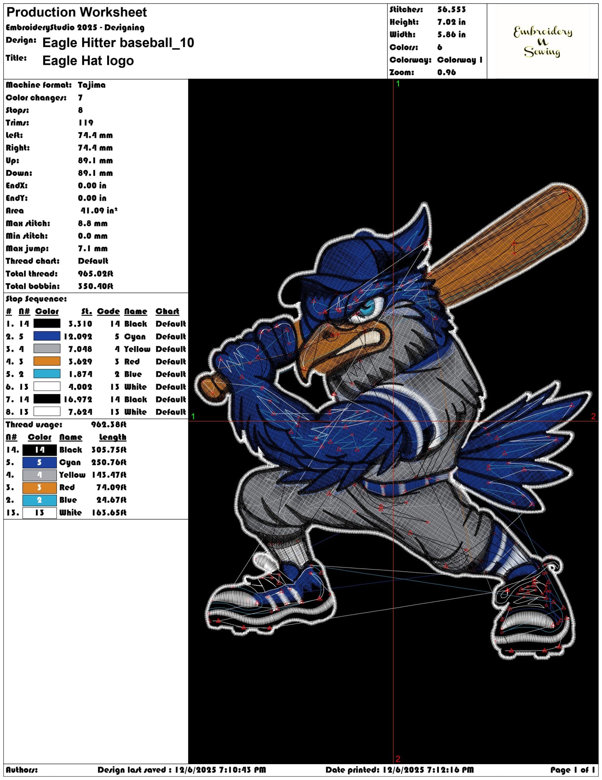 Eagle Hitter baseball- Elegant embroidery design file - instant download — view 3