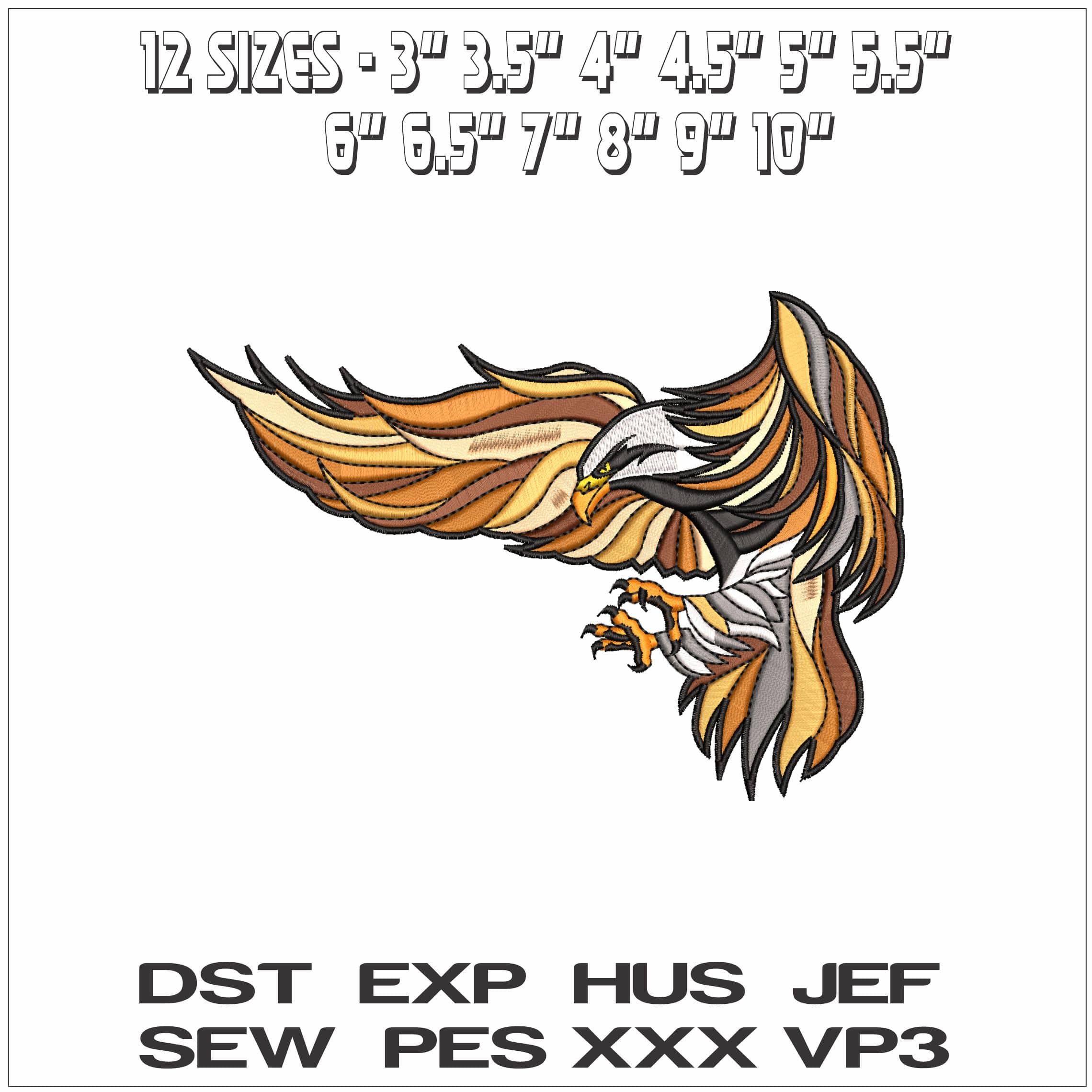 Eagle Swooping (2)- Elegant embroidery design file - instant download — view 2