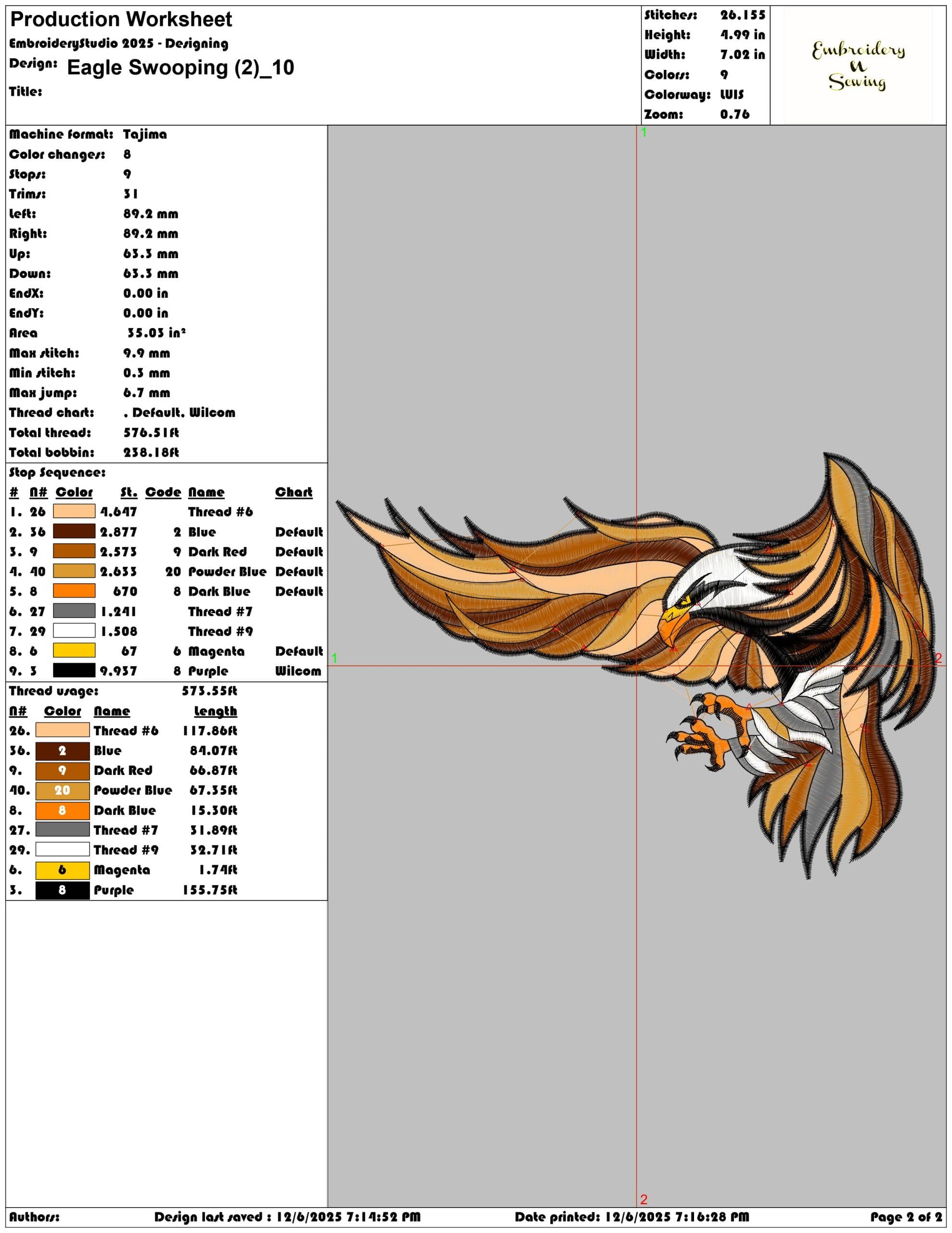 Eagle Swooping (2)- Elegant embroidery design file - instant download — view 3