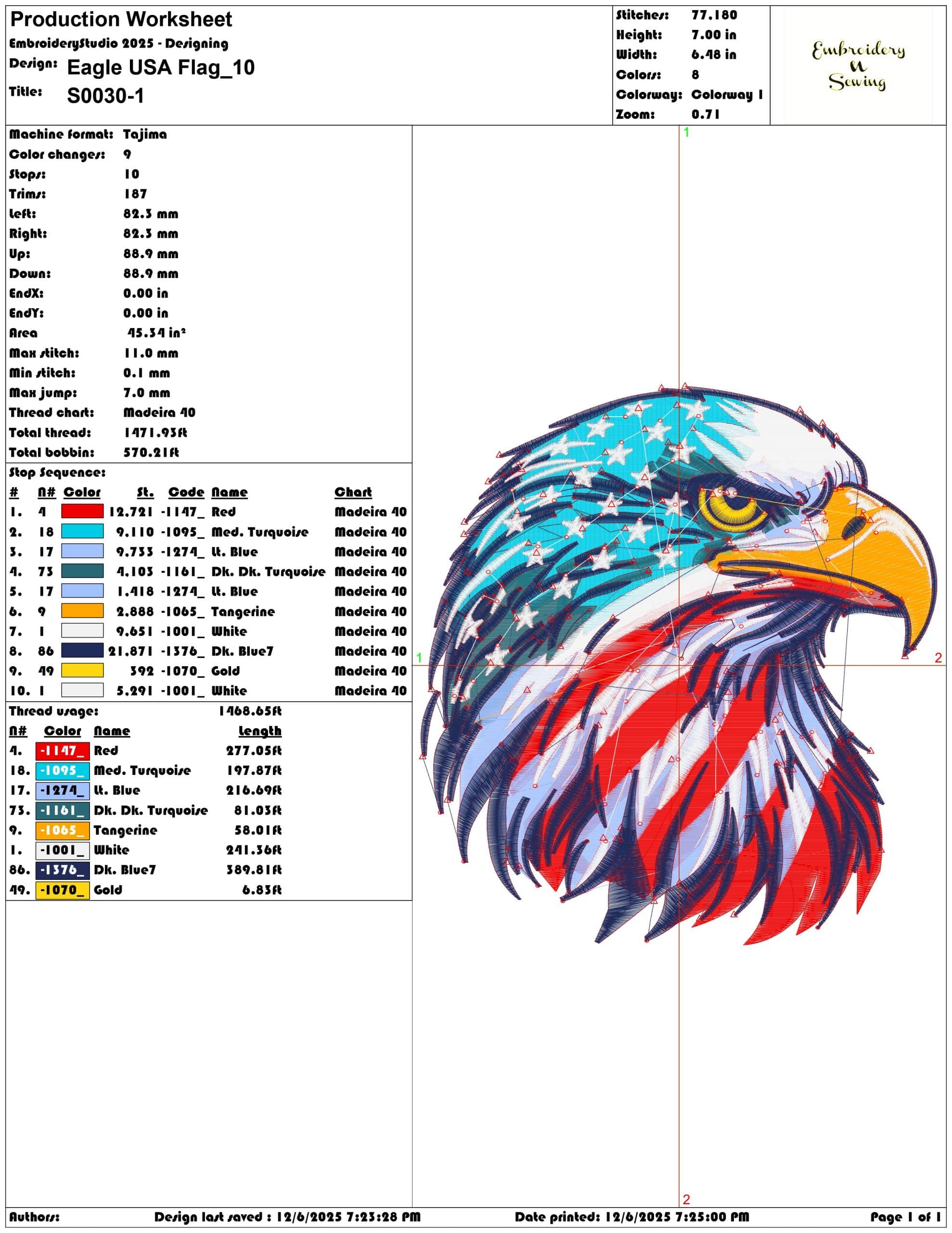 Eagle USA Flag- Elegant embroidery design file - instant download — view 3