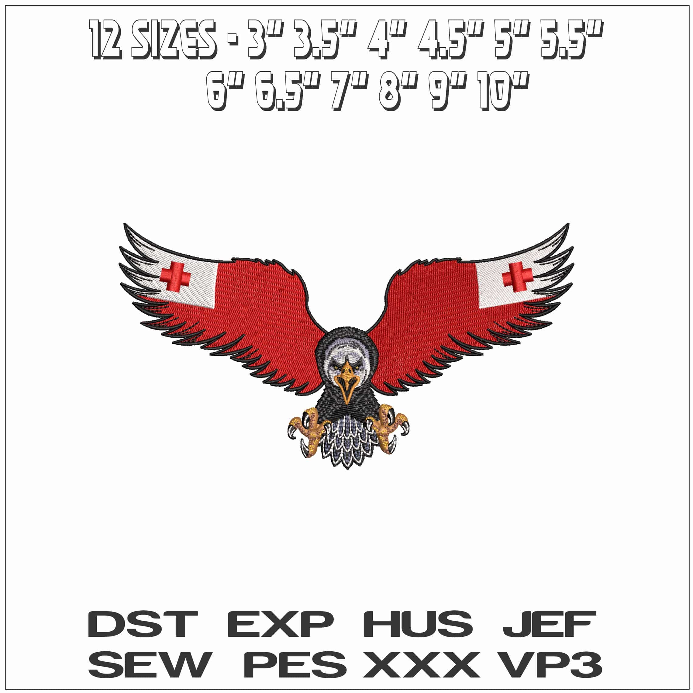 Eagle with Tonga Flag- Elegant embroidery design file - instant download — view 2