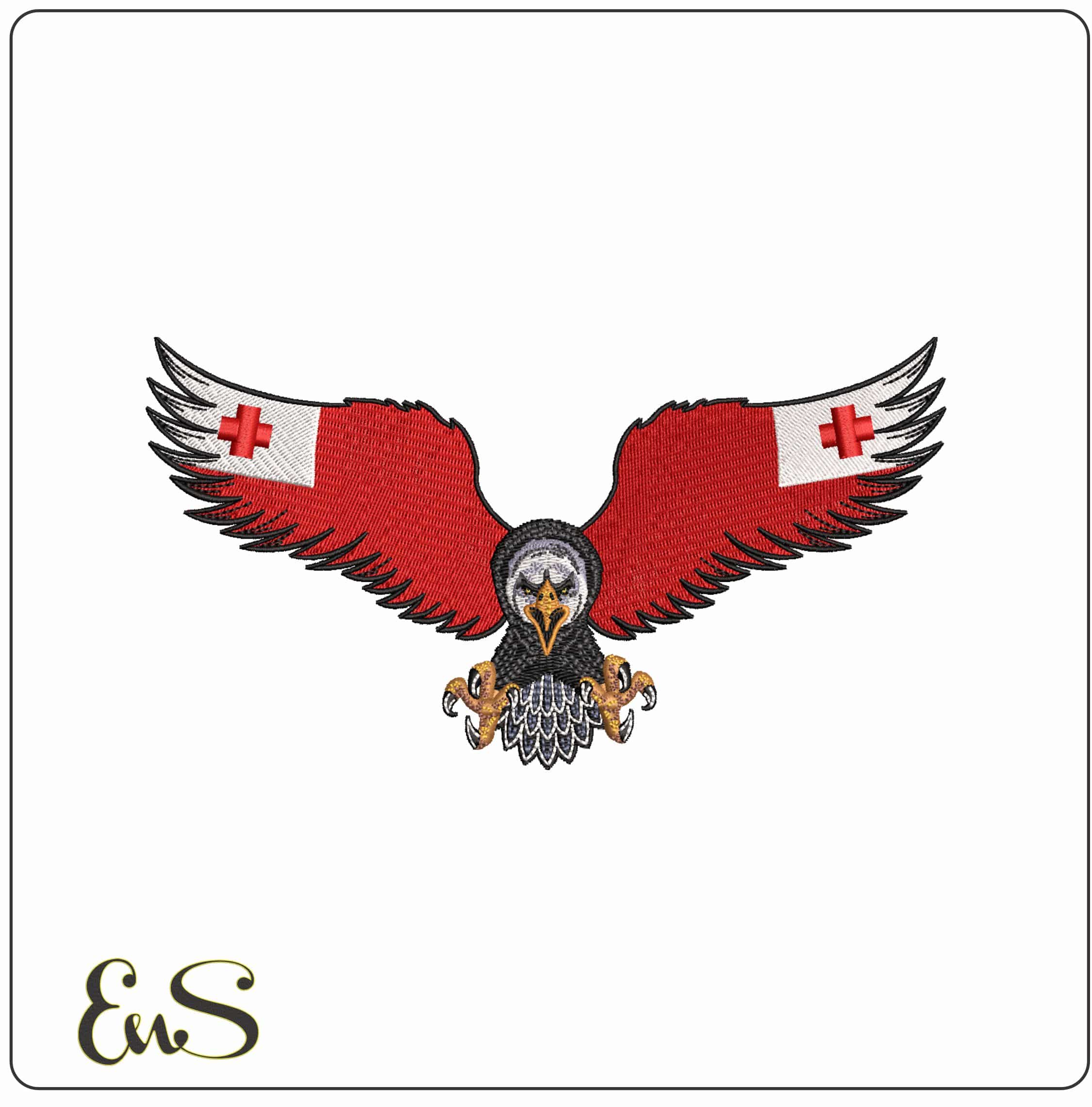 Eagle with Tonga Flag- Elegant embroidery design file - instant download