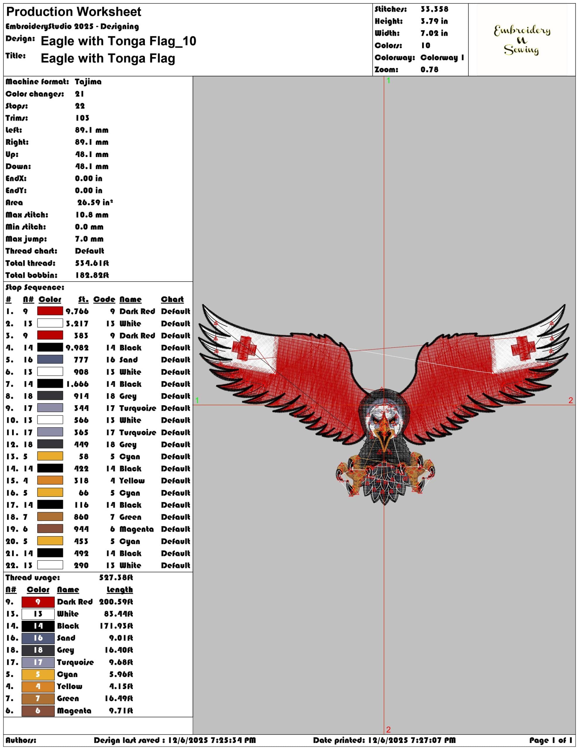 Eagle with Tonga Flag- Elegant embroidery design file - instant download — view 3