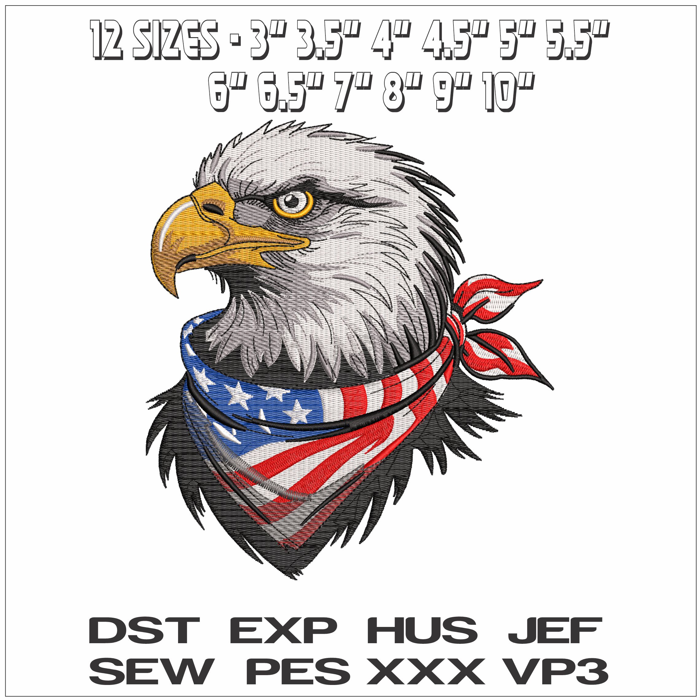 Eagle with USA Flag Bandana- Elegant embroidery design file - instant download — view 2
