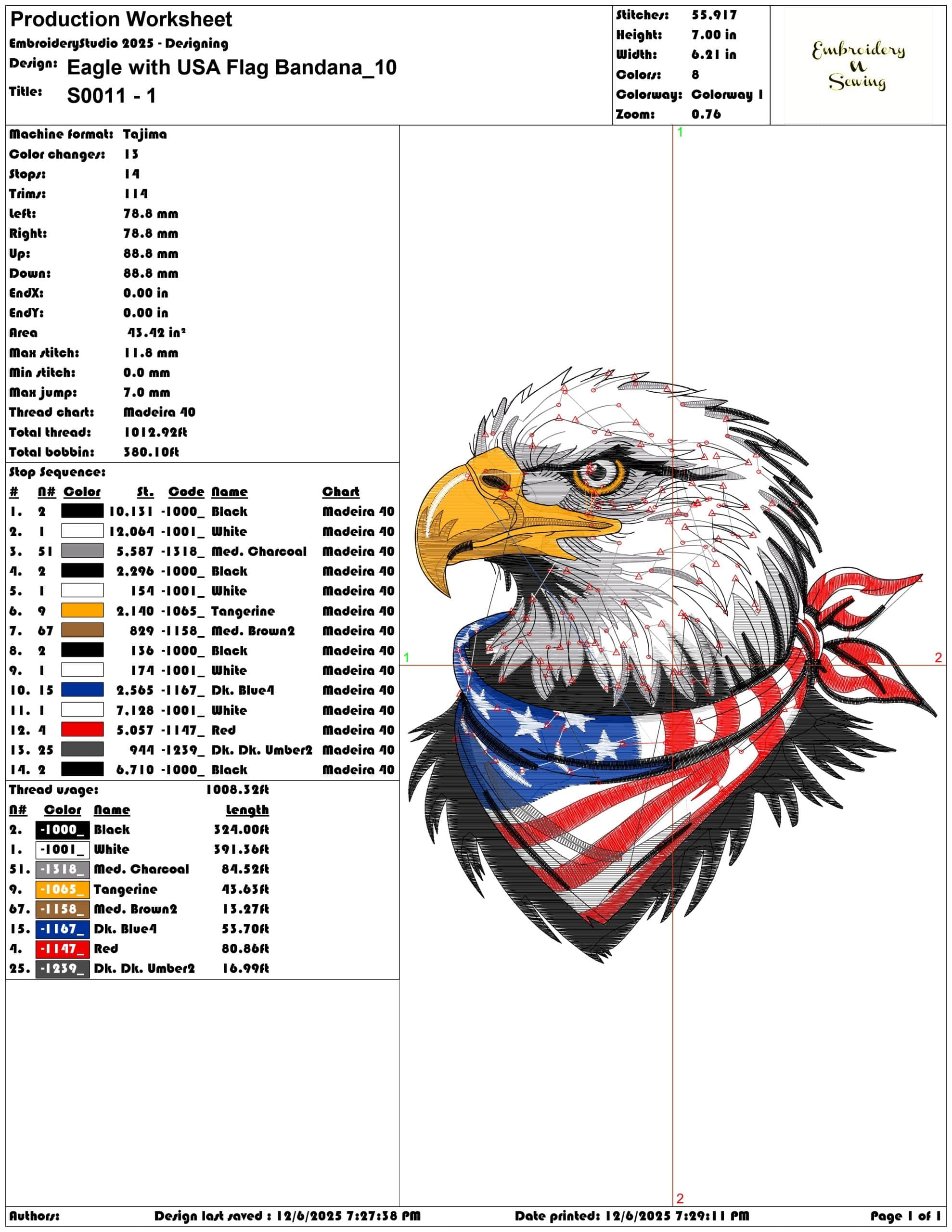 Eagle with USA Flag Bandana- Elegant embroidery design file - instant download — view 3